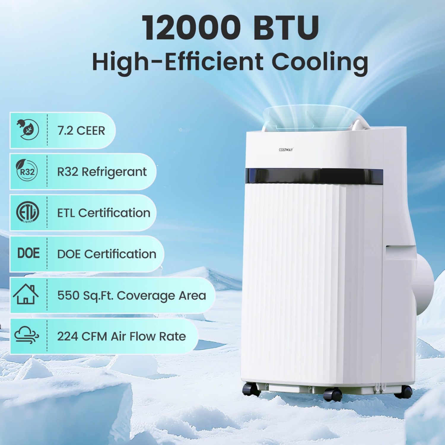 Costway 12000 BTU Portable Air Conditioner with Fan & Dehumidifier Sleep Mode 24H Timer