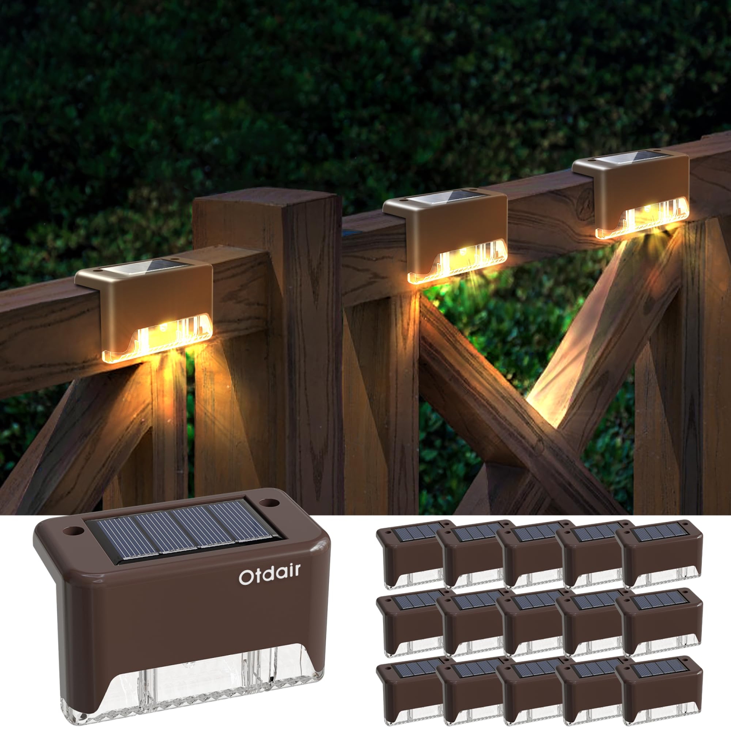 Ensemble de 16 lampes solaires étanches pour terrasse, lampes solaires solaires pour terrasse, escaliers, jardin