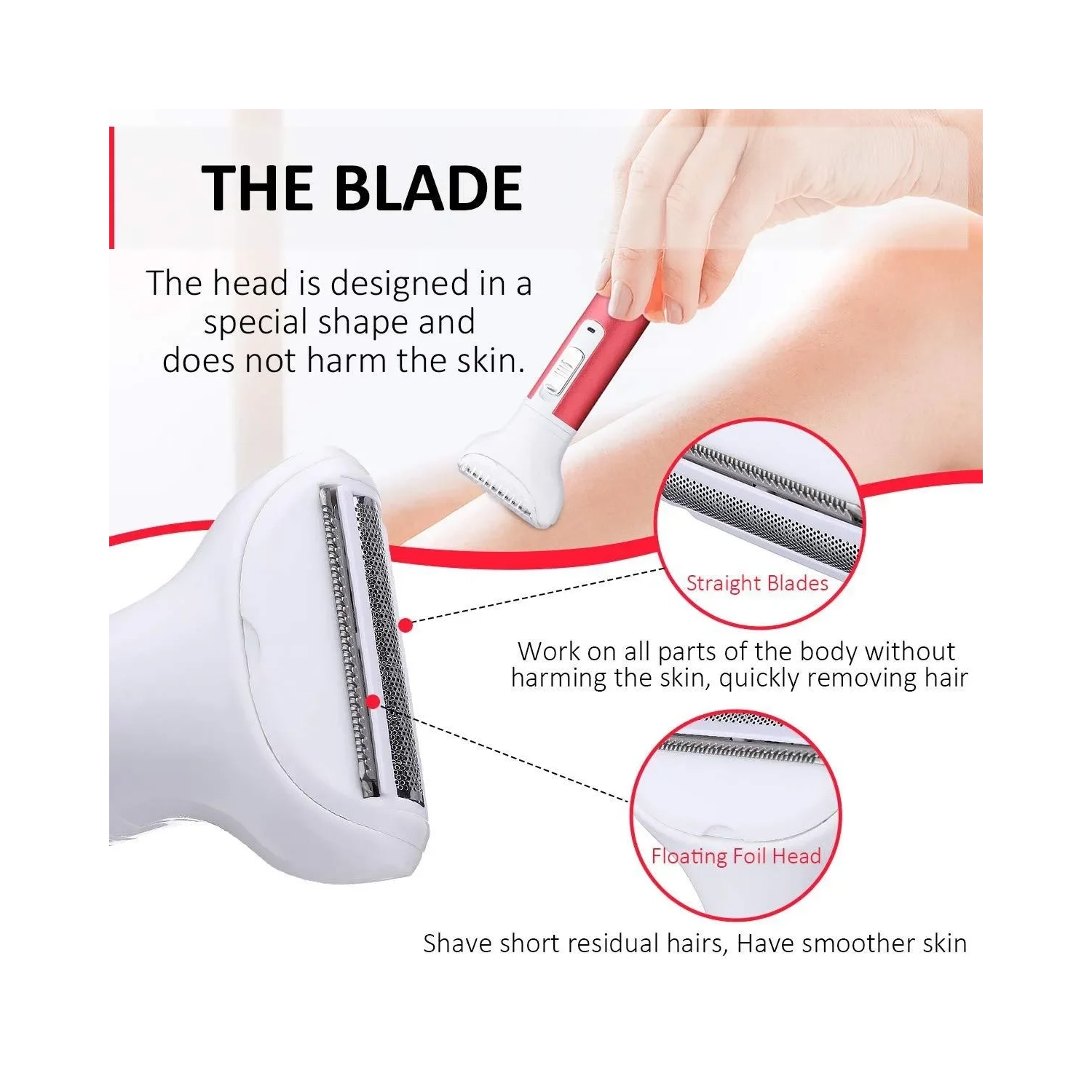 Rasoir électrique 5-en-1 pour femmes, tondeuse pour poils de nez, épilateur pour le visage et tondeuse bikini, rechargeable par USB pour les voyages