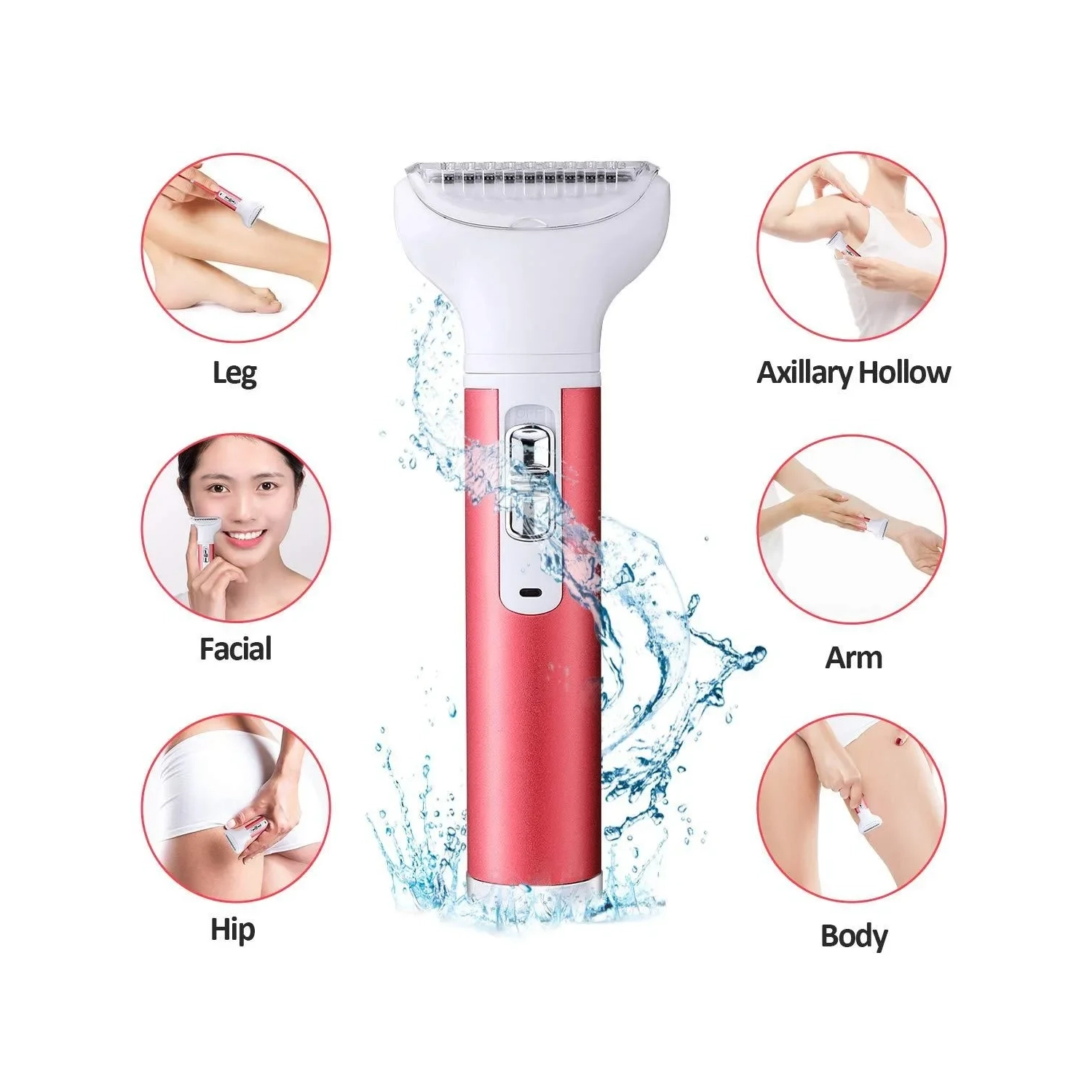 Rasoir électrique 5-en-1 pour femmes, tondeuse pour poils de nez, épilateur pour le visage et tondeuse bikini, rechargeable par USB pour les voyages