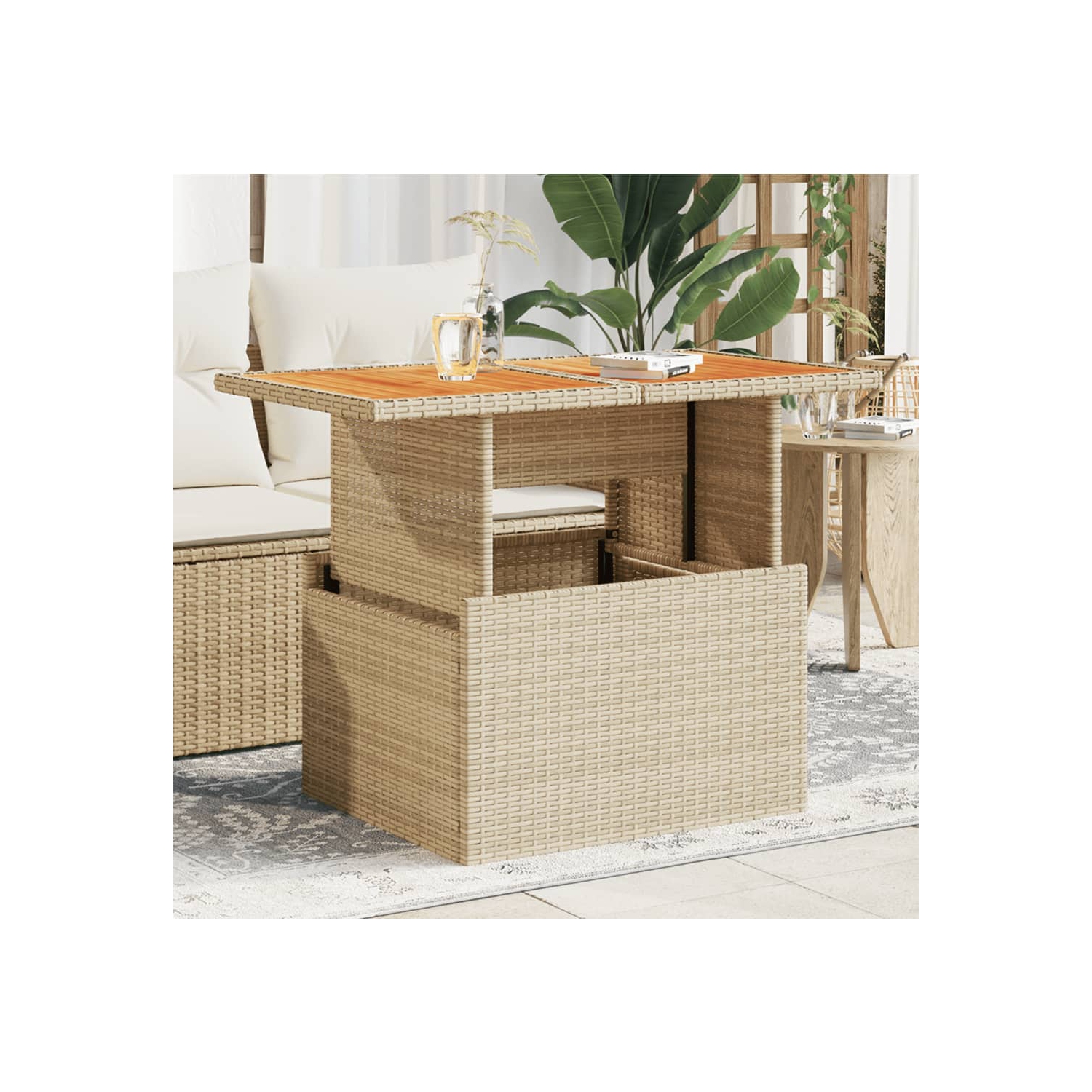 vidaXL Garden Table Beige 100x55x73 cm Poly Rattan and Acacia Wood