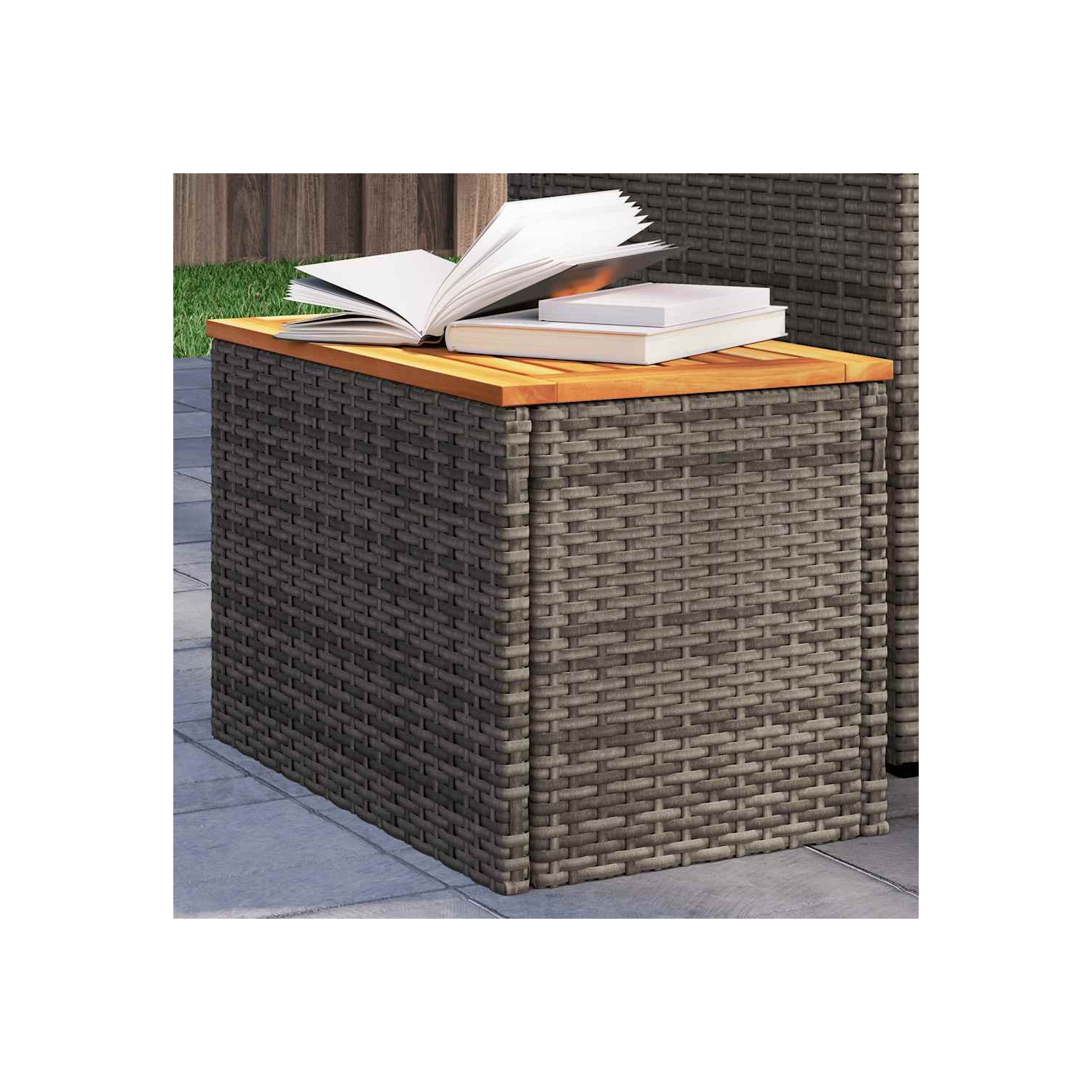 Tables d'appoint de jardin vidaXL 2 pièces 55 x 34 x 37&nbsp;cm gris poly rotin bois massif