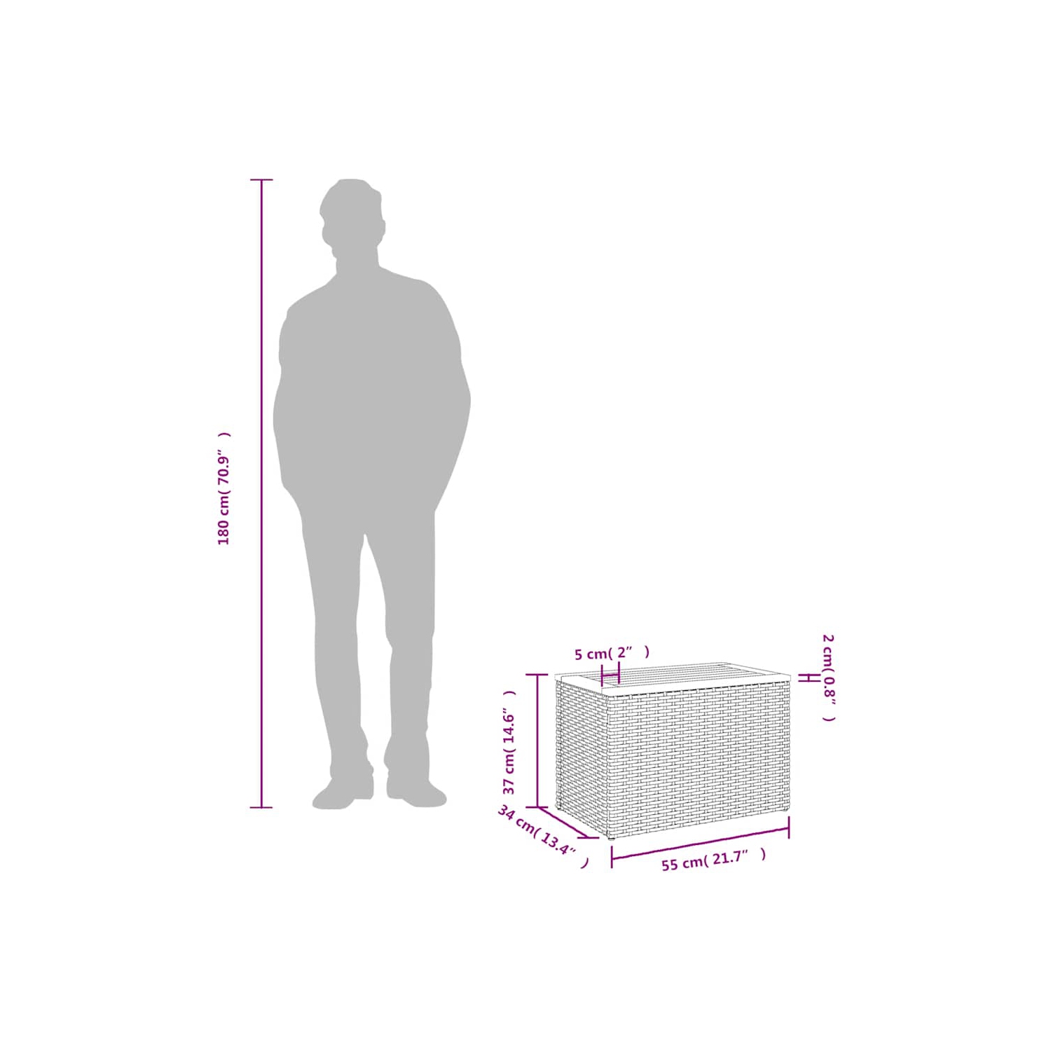 Tables d'appoint de jardin vidaXL 2 pièces 55 x 34 x 37&nbsp;cm gris poly rotin bois massif