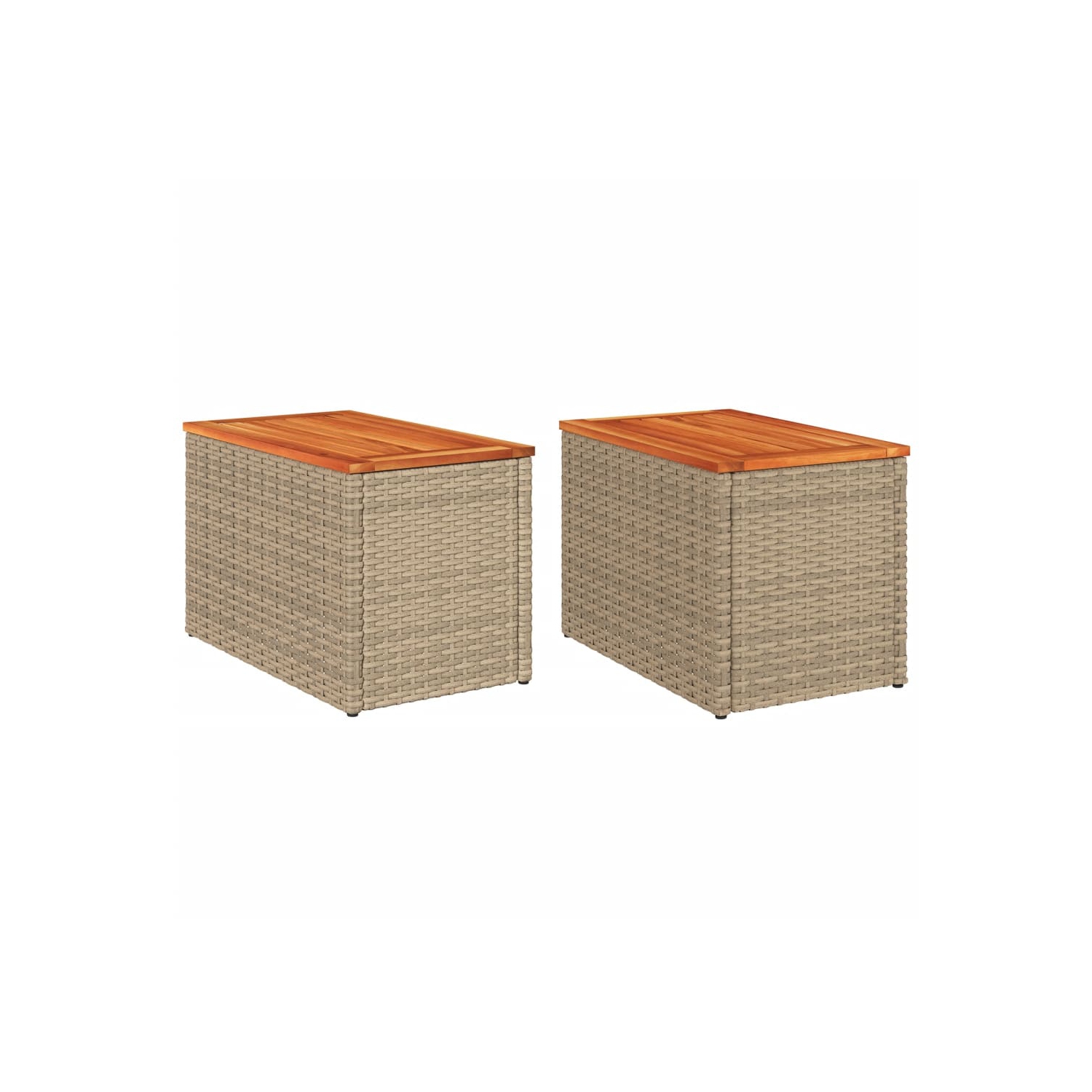 vidaXL Garden Side Tables 2pcs Beige 55x34x37cm Poly Rattan Solid Wood
