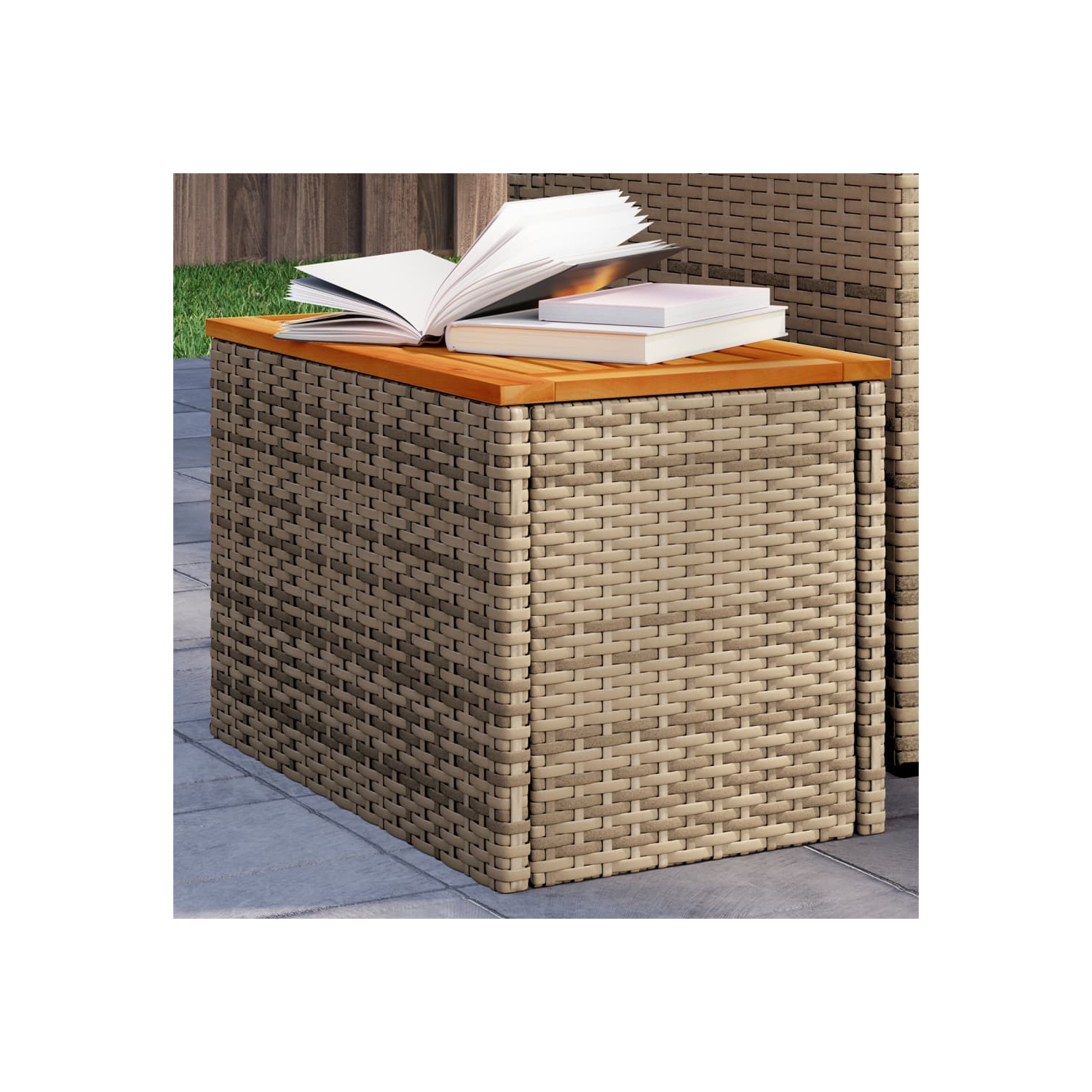 vidaXL Garden Side Tables 2pcs Beige 55x34x37cm Poly Rattan Solid Wood