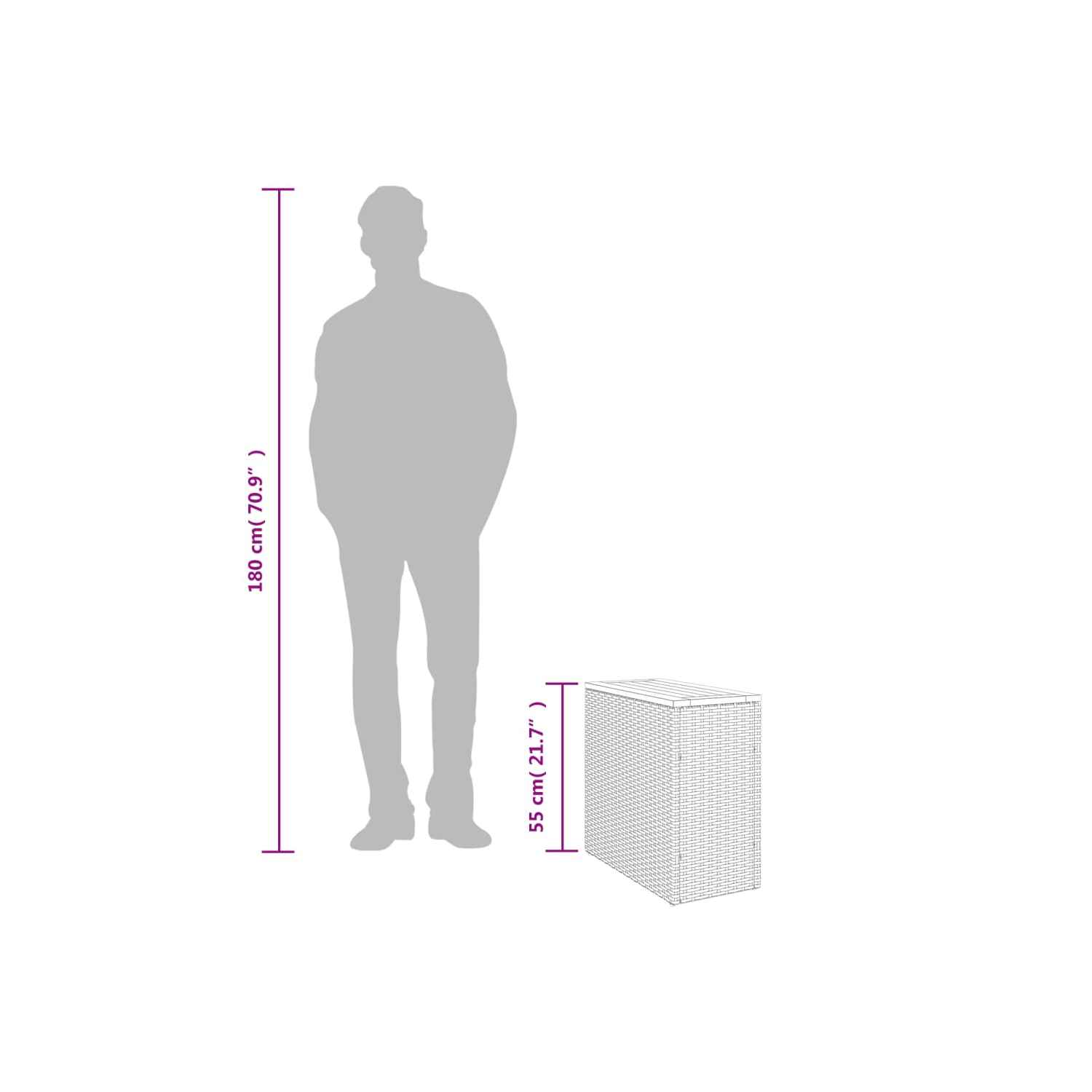 vidaXL Garden Side Table with Wooden Top Grey 58x27.5x55 cm Poly Rattan