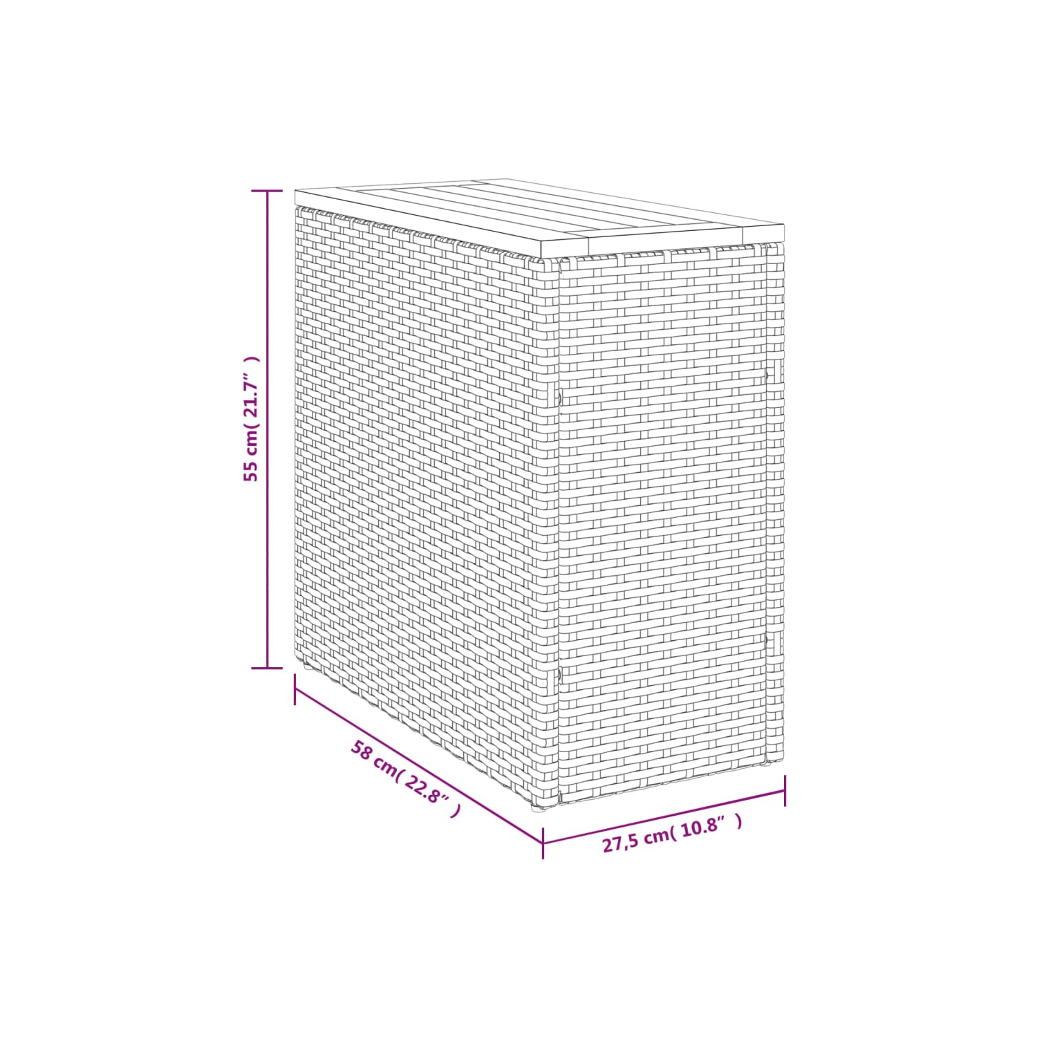 vidaXL Garden Side Table with Wooden Top Grey 58x27.5x55 cm Poly Rattan