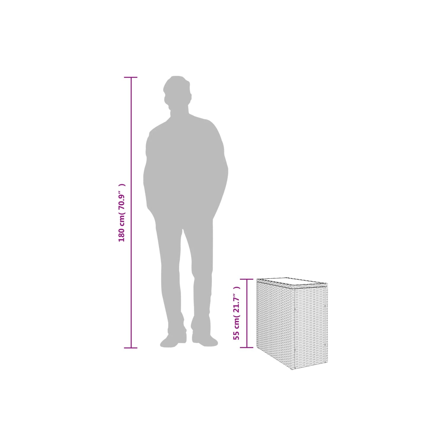 vidaXL Garden Side Table with Glass Top Grey 58x27.5x55 cm Poly Rattan