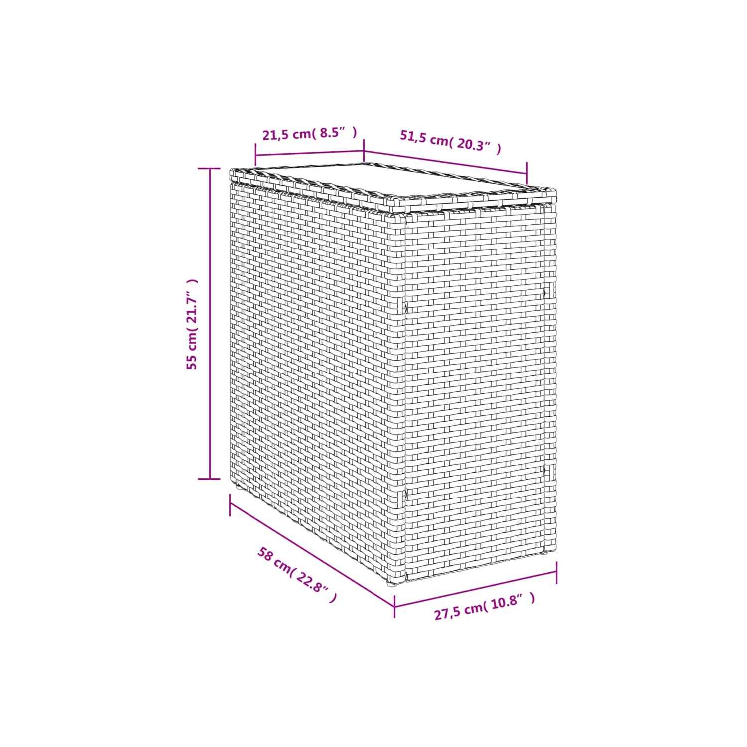 vidaXL Garden Side Table with Glass Top Grey 58x27.5x55 cm Poly Rattan