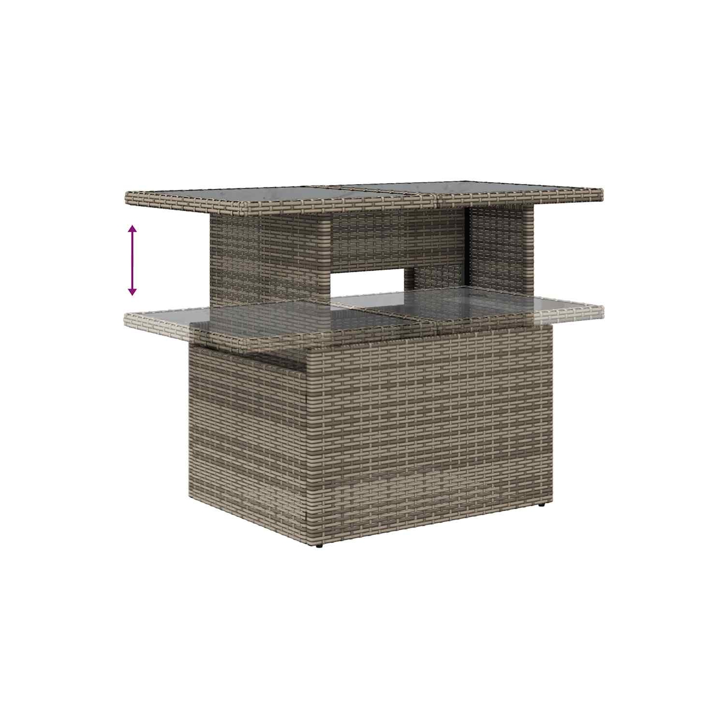 vidaXL Garden Table with Glass Top Grey 100x55x73 cm Poly Rattan