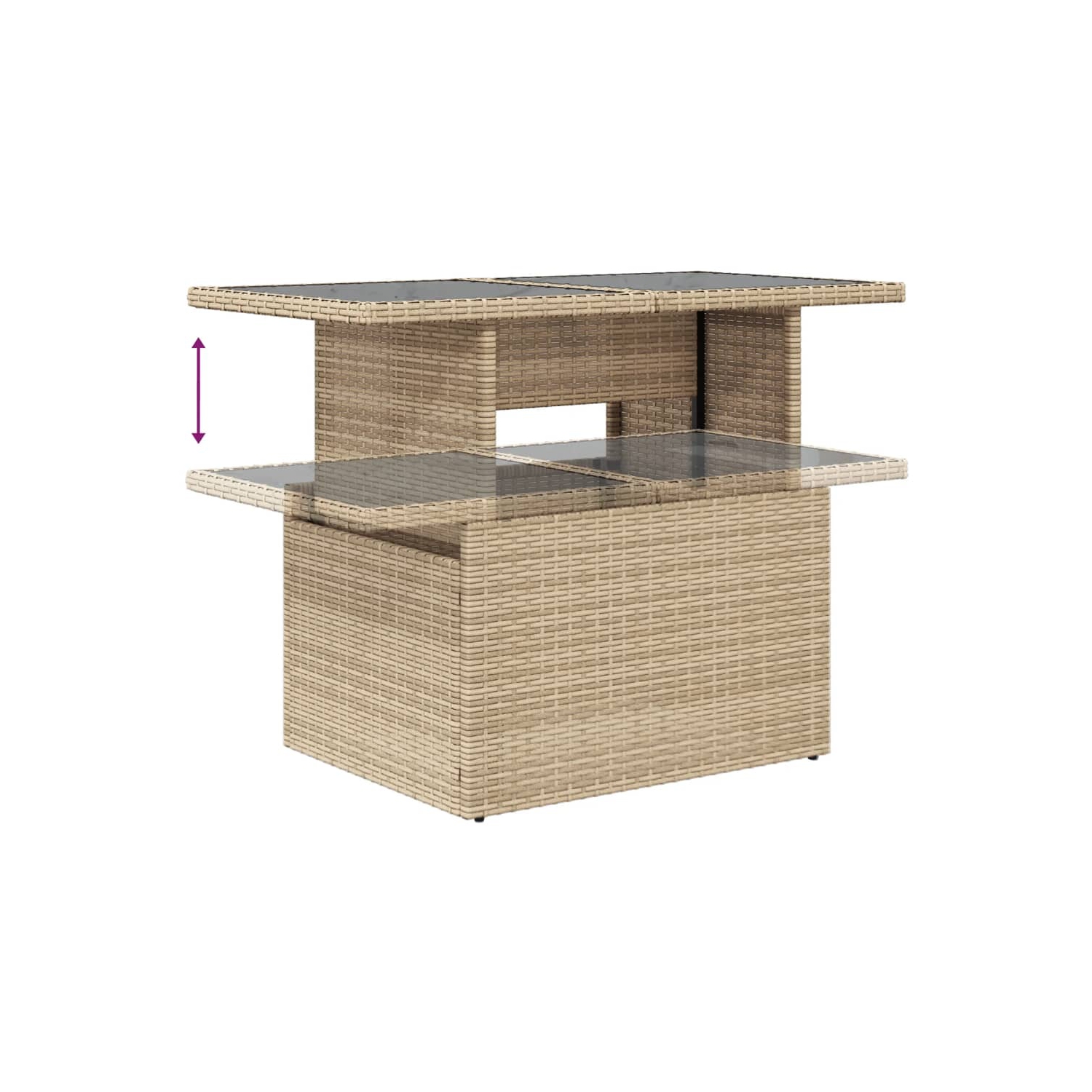 vidaXL Garden Table with Glass Top Beige 100x55x73 cm Poly Rattan