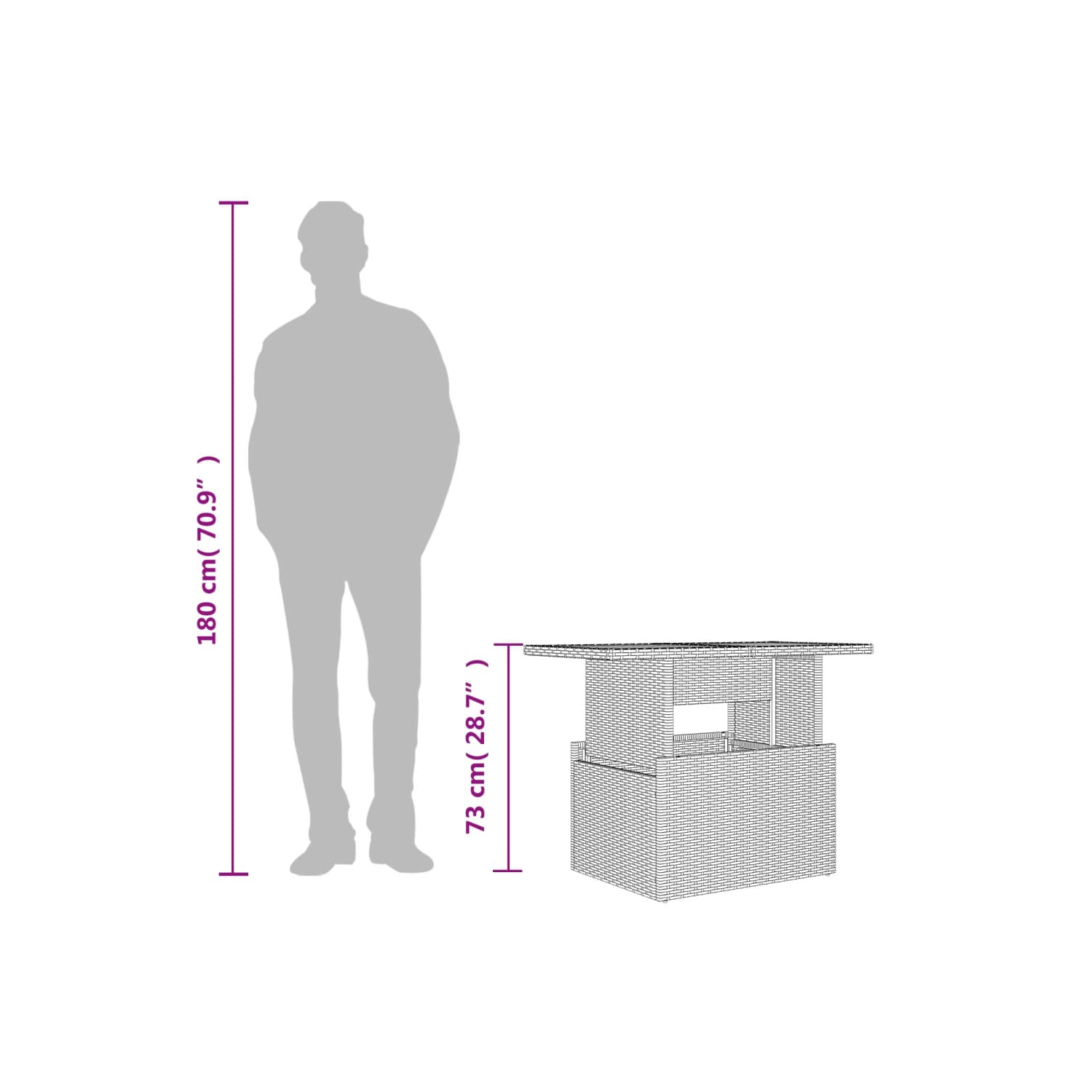 vidaXL Garden Table with Glass Top Beige 100x55x73 cm Poly Rattan