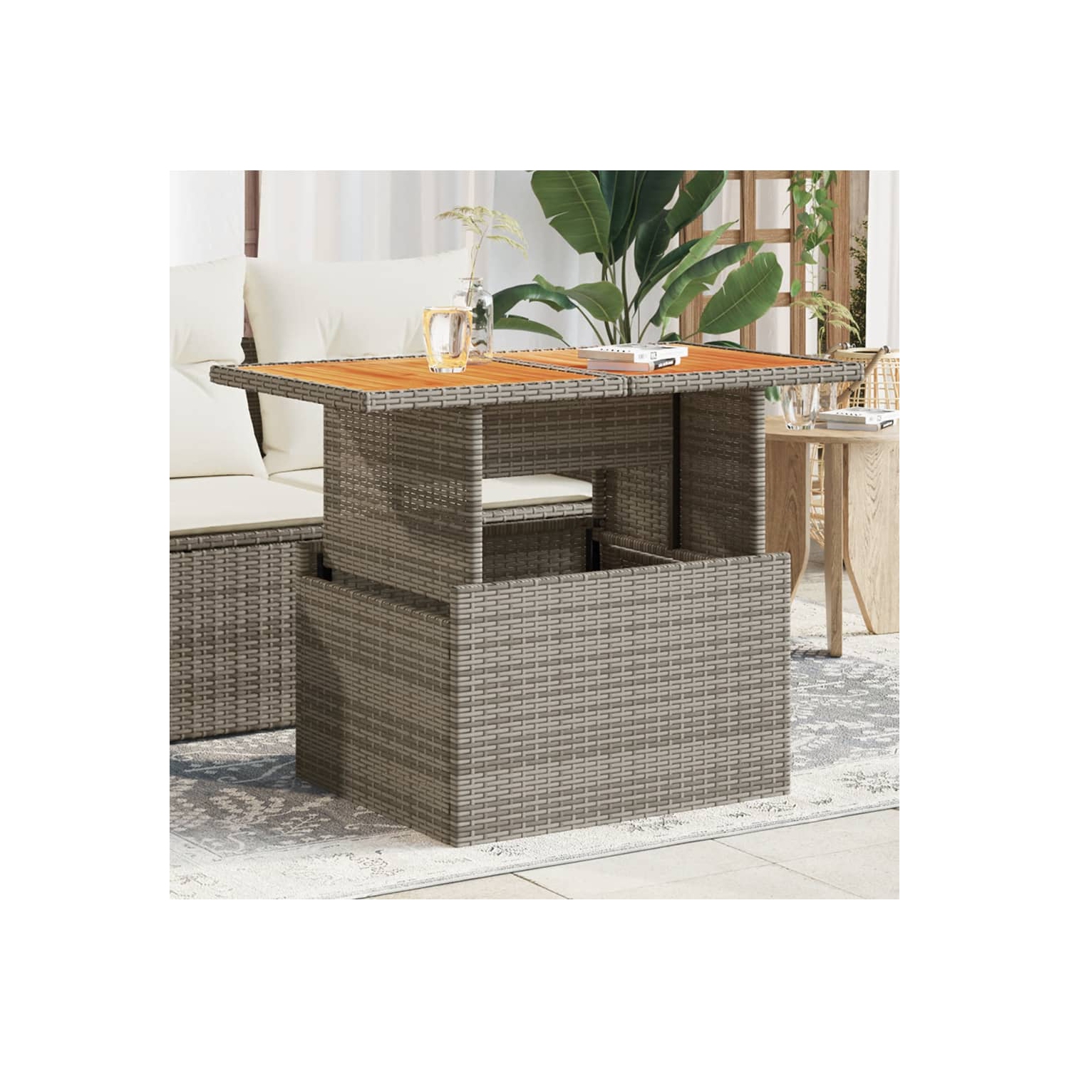 vidaXL Garden Table Grey 100x55x73 cm Poly Rattan and Acacia Wood