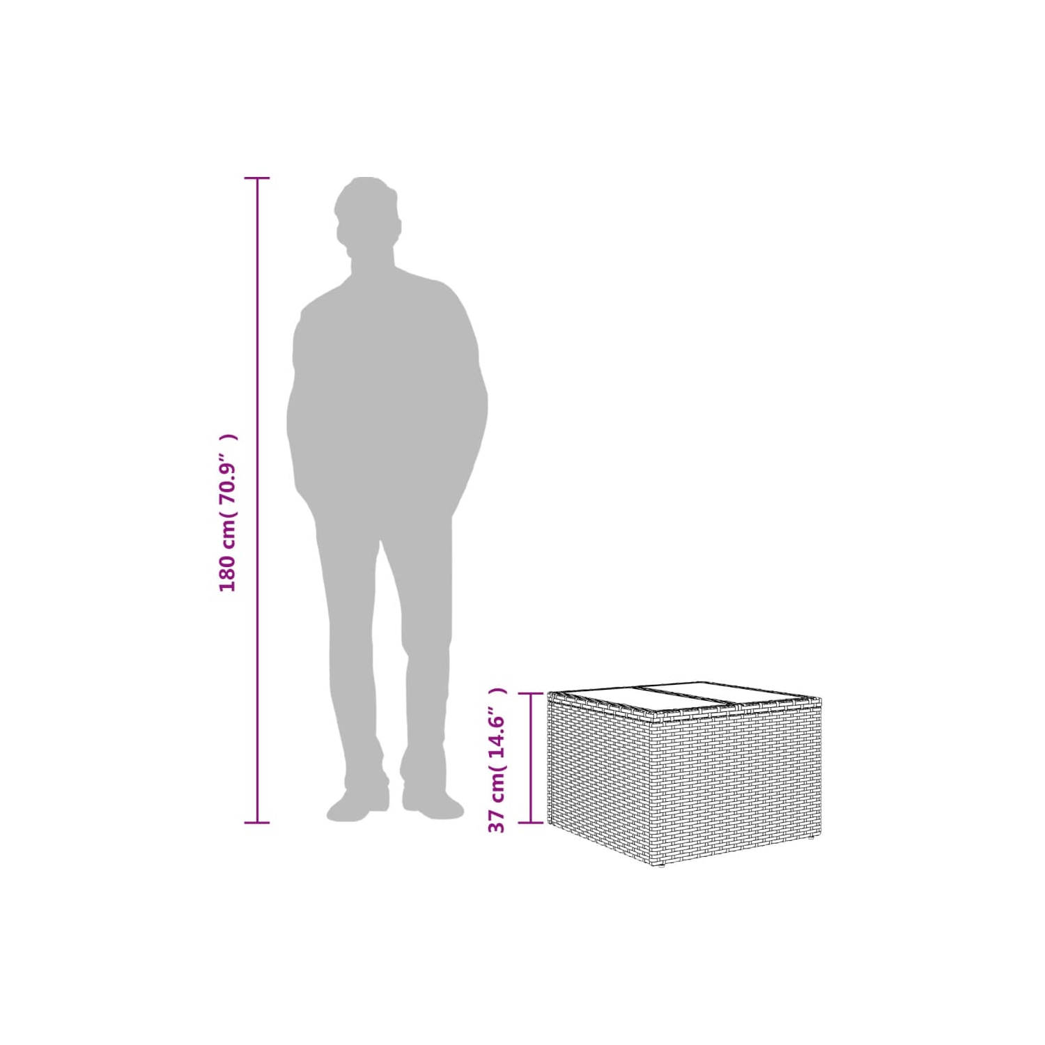 vidaXL Garden Table with Glass Top Grey 55x55x37 cm Poly Rattan