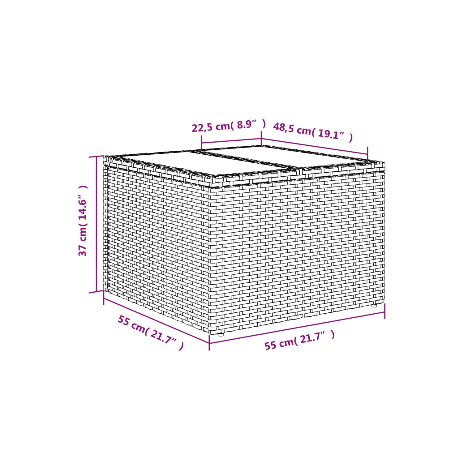 vidaXL Garden Table with Glass Top Grey 55x55x37 cm Poly Rattan