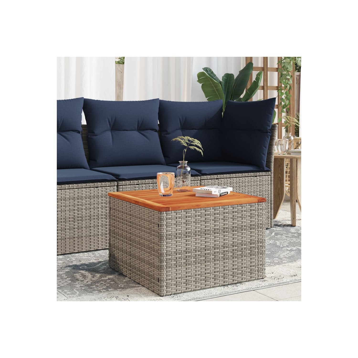 vidaXL Garden Table Grey 55x55x37 cm Poly Rattan and Acacia Wood