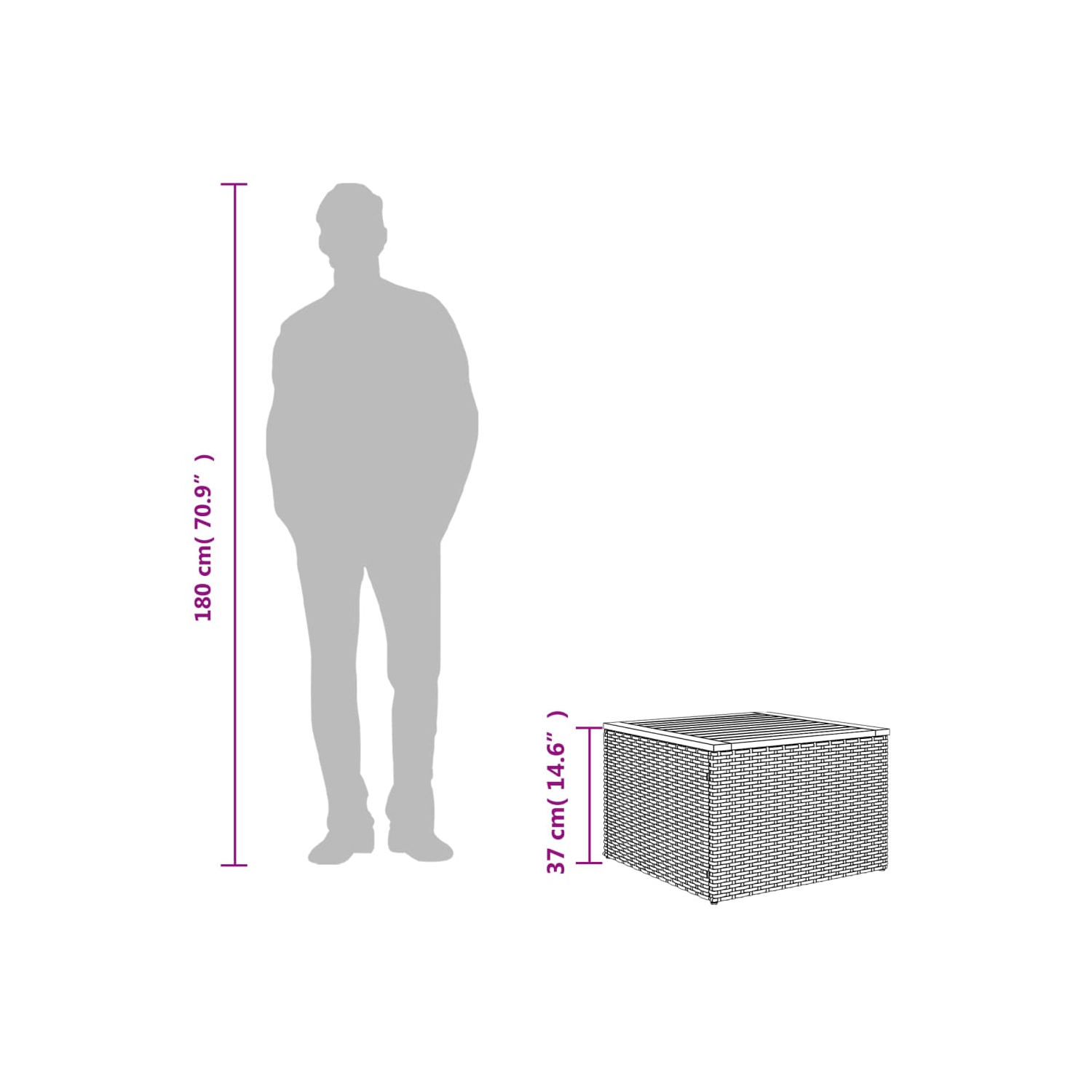 vidaXL Garden Table Grey 55x55x37 cm Poly Rattan and Acacia Wood