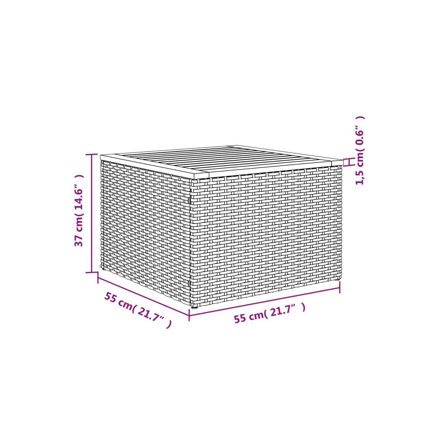vidaXL Garden Table Grey 55x55x37 cm Poly Rattan and Acacia Wood