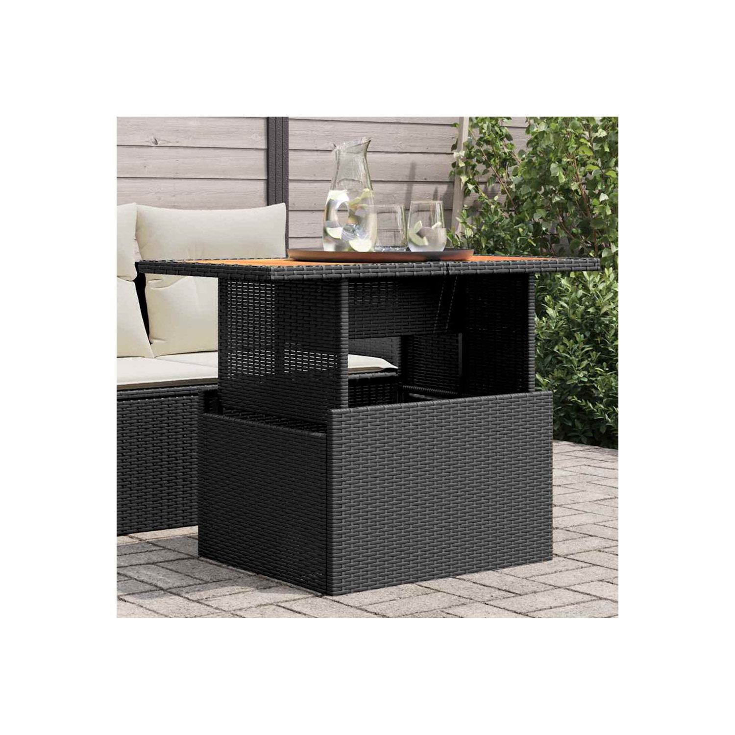vidaXL Garden Table Black 100x55x73 cm Poly Rattan and Acacia Wood