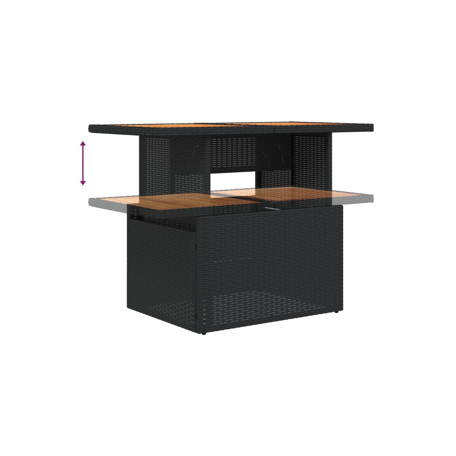 vidaXL Garden Table Black 100x55x73 cm Poly Rattan and Acacia Wood