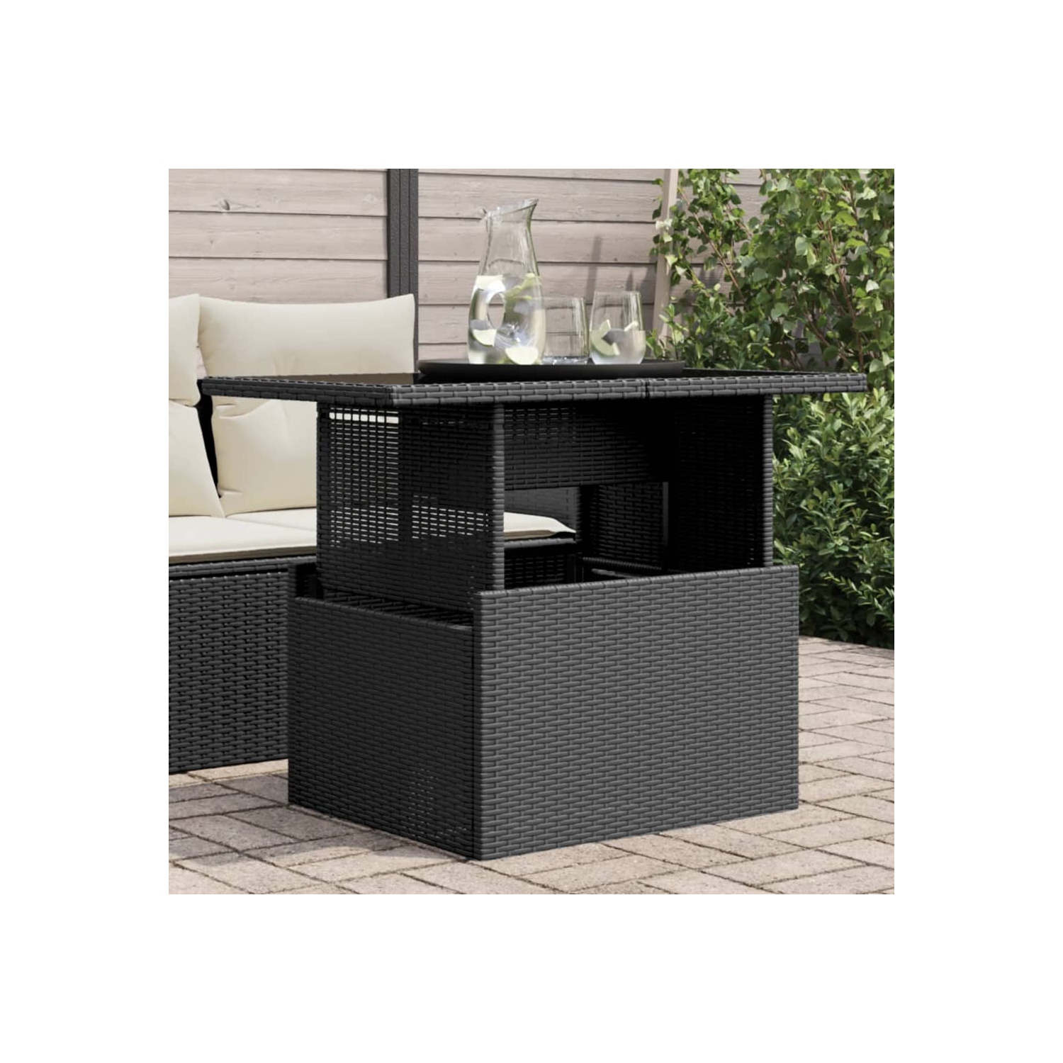 vidaXL Garden Table with Glass Top Black 100x55x73 cm Poly Rattan