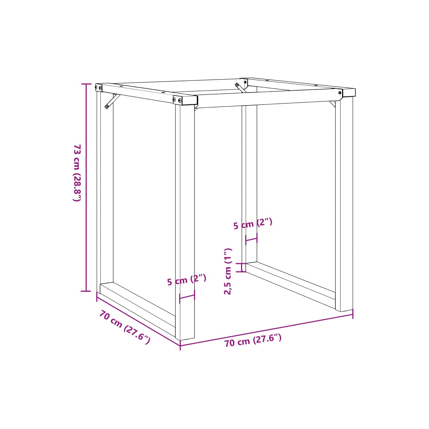 Pieds de table vidaXL pour salle à manger avec cadre en O 70 x 70 x 73&nbsp;cm en acier