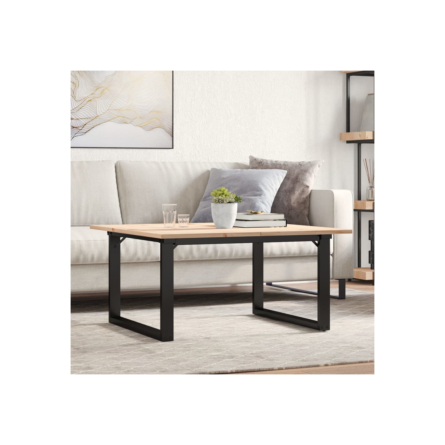 80 x 80 x 45&nbsp;cm de table basse vidaXL avec cadre en O en bois massif pin et acier