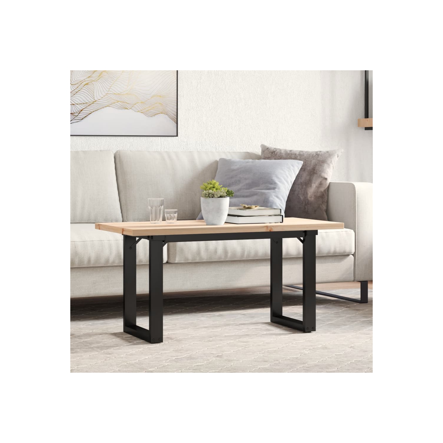 VidaXL Table basse Châssis en O 90x40x45.5&nbsp;cm Pin massif et acier