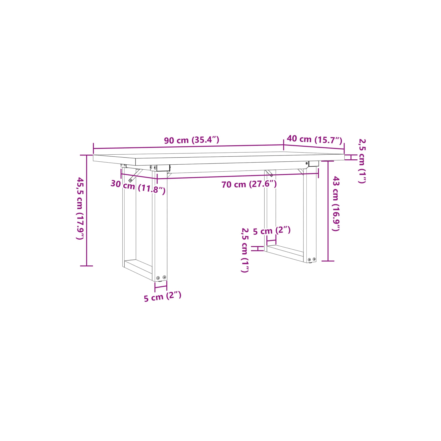 VidaXL Table basse Châssis en O 90x40x45.5&nbsp;cm Pin massif et acier