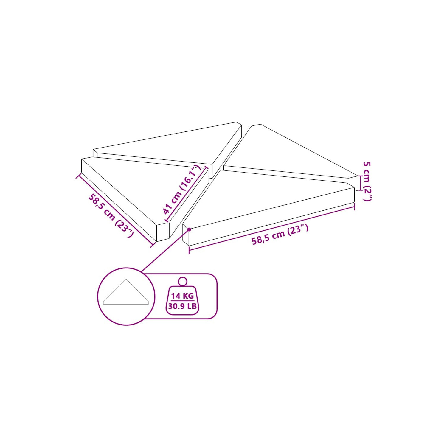 vidaXL Umbrella Weight Plates 4 pcs Grey Granite Triangular 14 kg