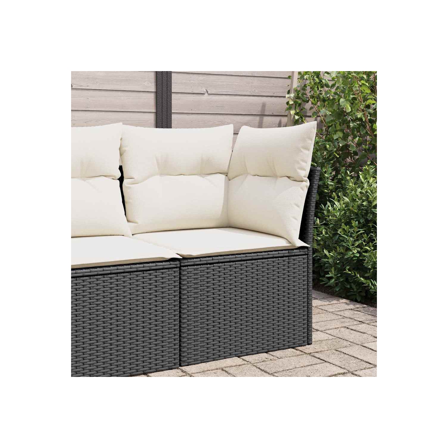 vidaXL Garden Sofa Corner with Cushions Black Poly Rattan