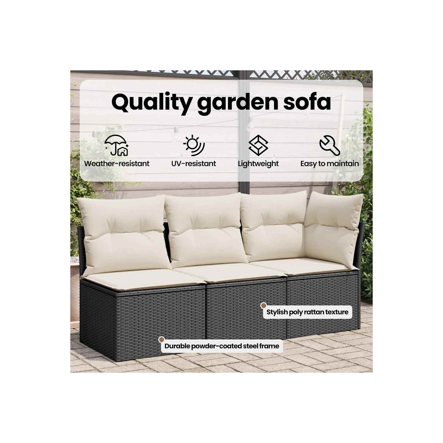 vidaXL Garden Sofa Corner with Cushions Black Poly Rattan