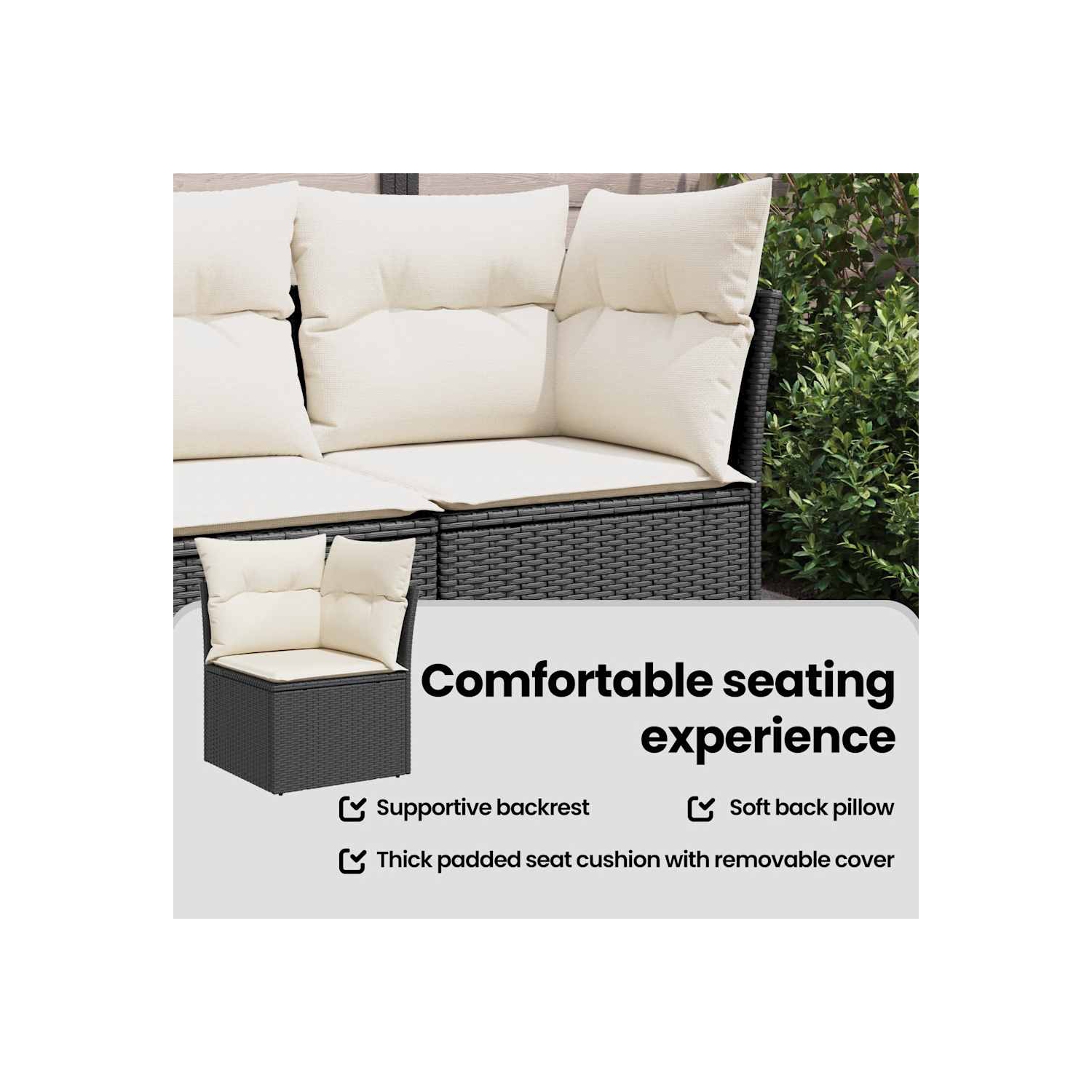 vidaXL Garden Sofa Corner with Cushions Black Poly Rattan