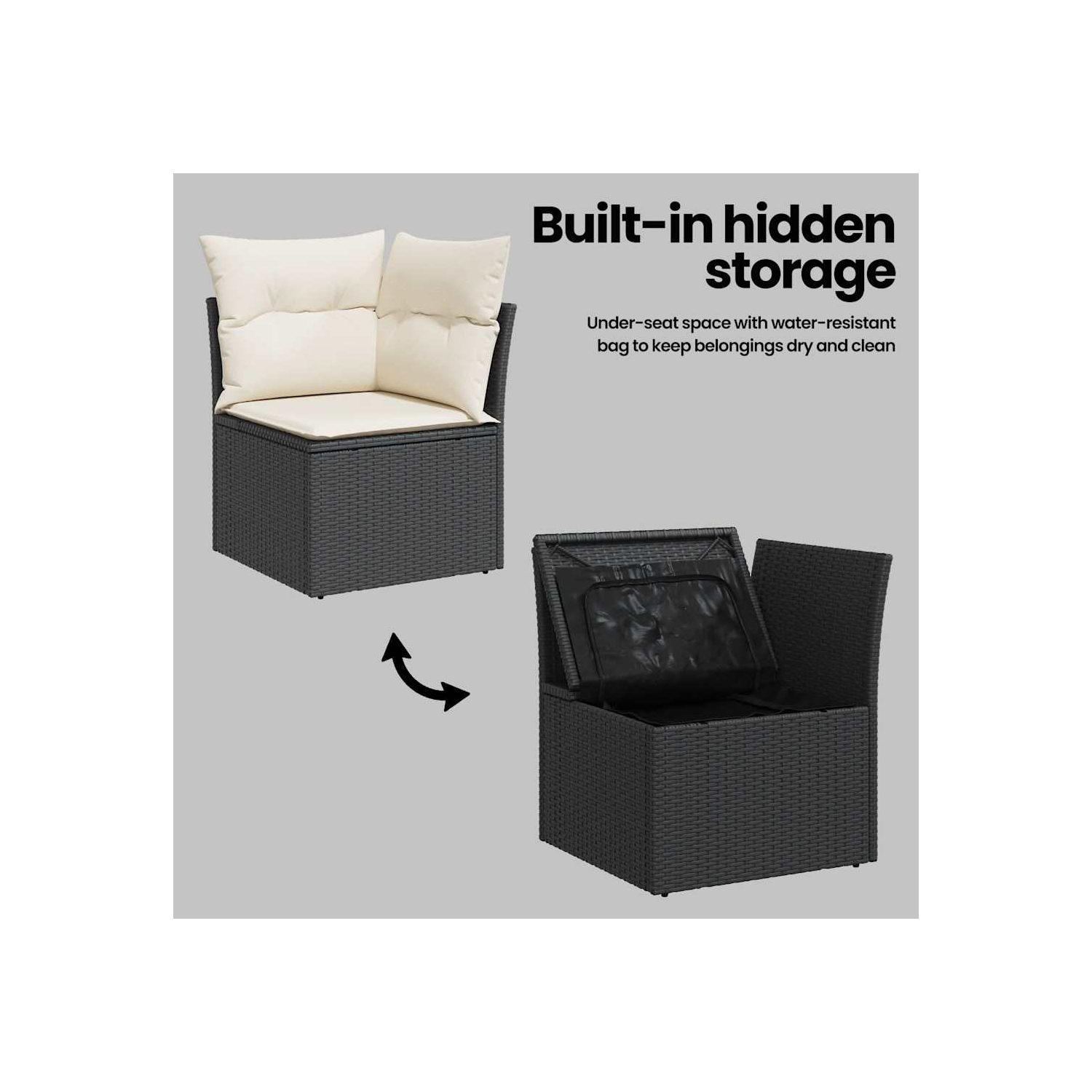 vidaXL Garden Sofa Corner with Cushions Black Poly Rattan