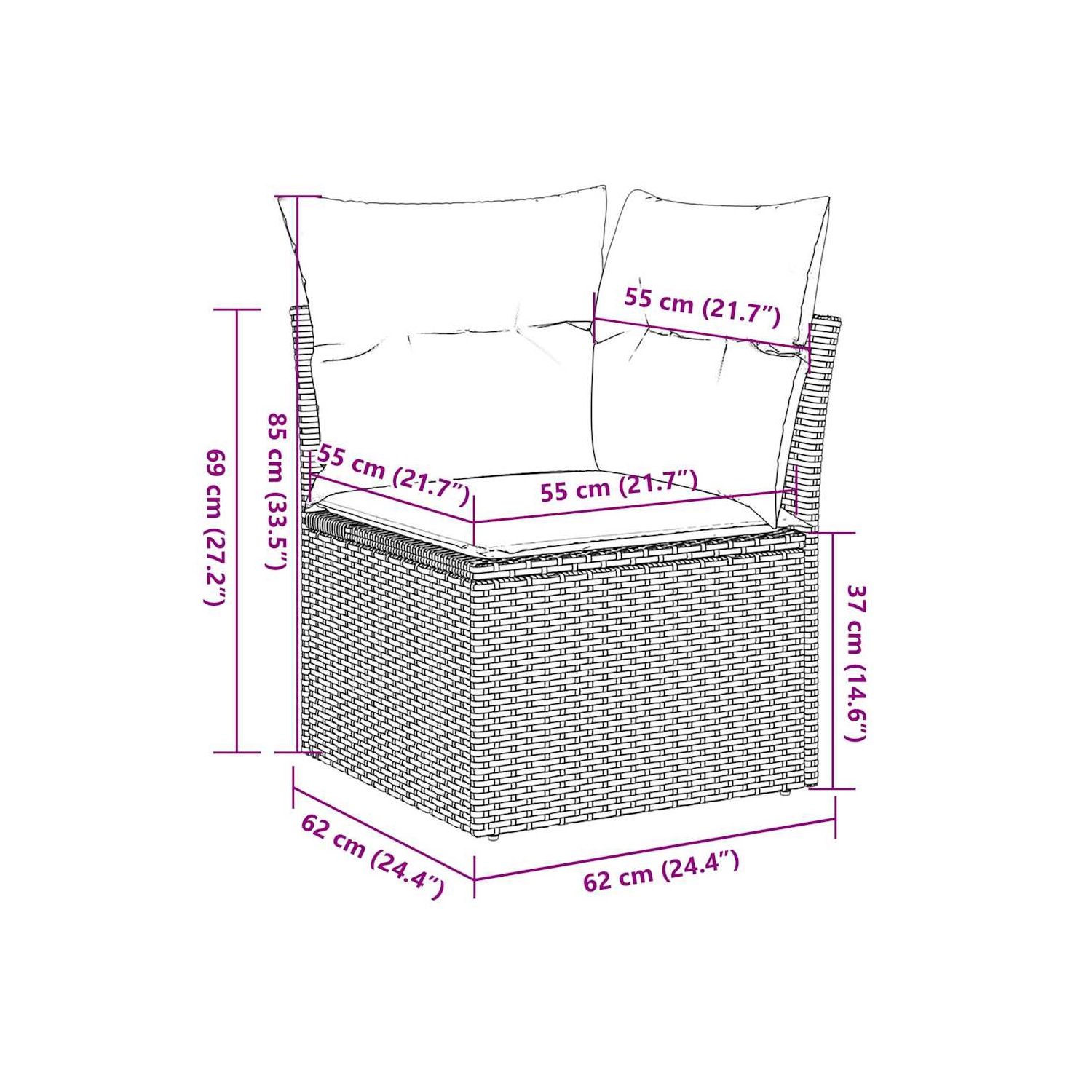 vidaXL Garden Sofa Corner with Cushions Black Poly Rattan