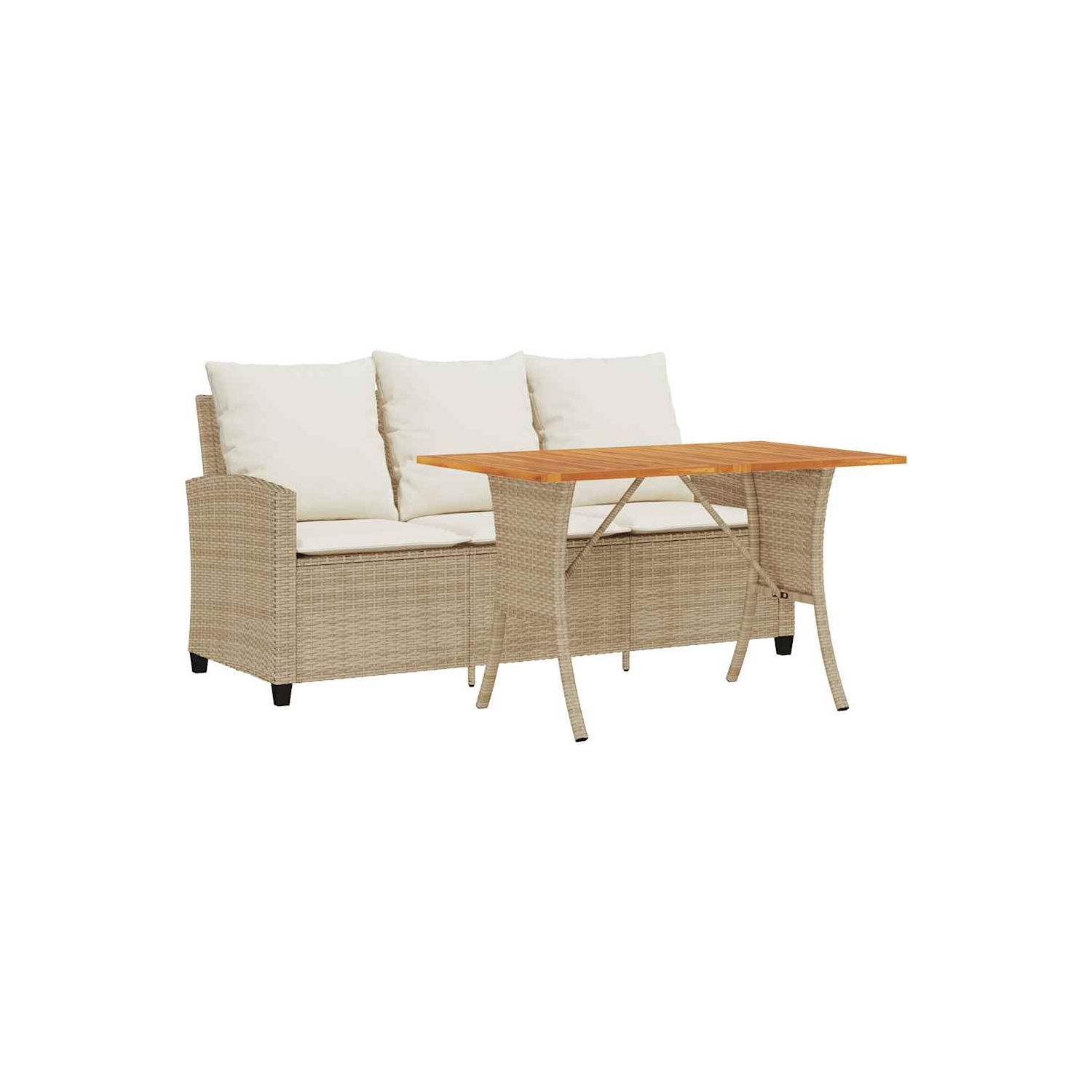 vidaXL Garden Sofa 3-Seater with Cushions&Table Beige Poly Rattan