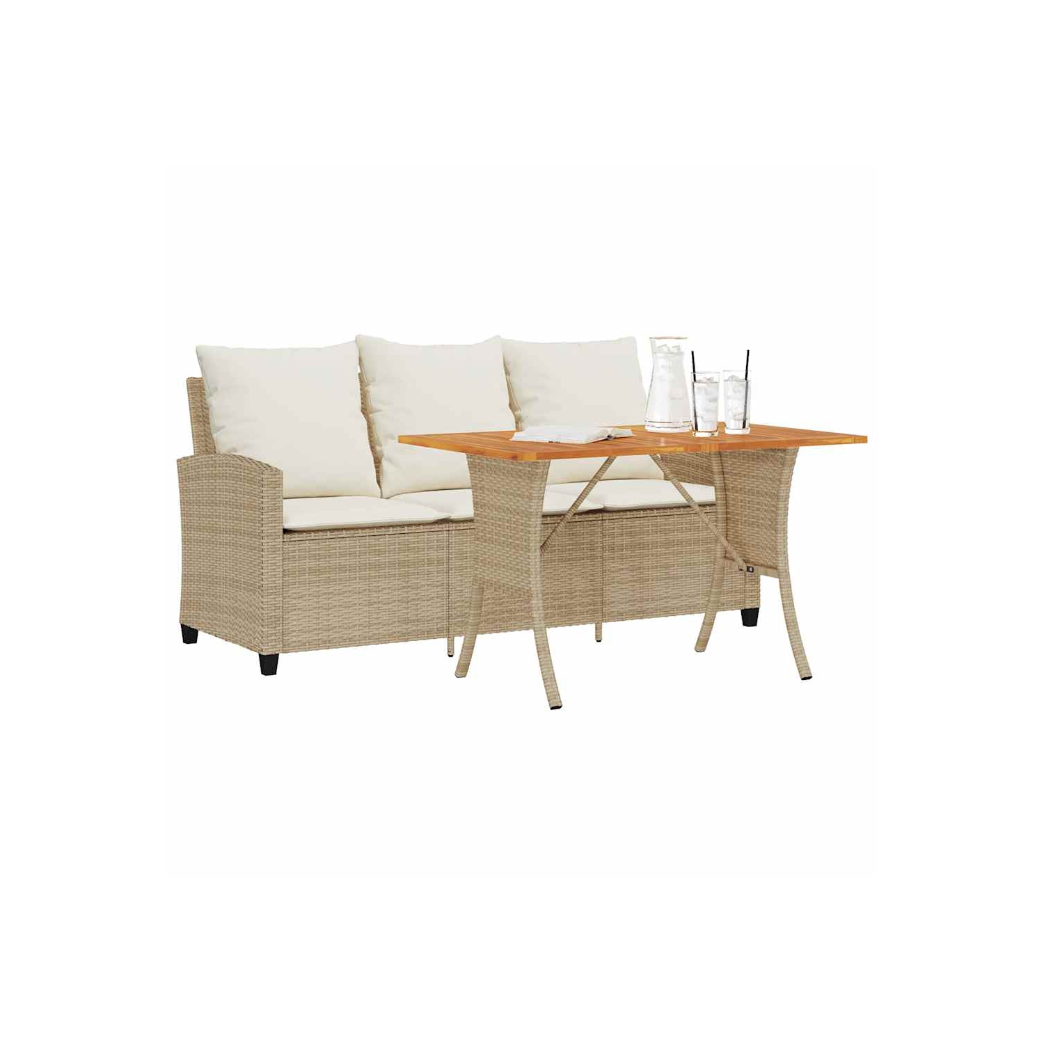 vidaXL Garden Sofa 3-Seater with Cushions&Table Beige Poly Rattan