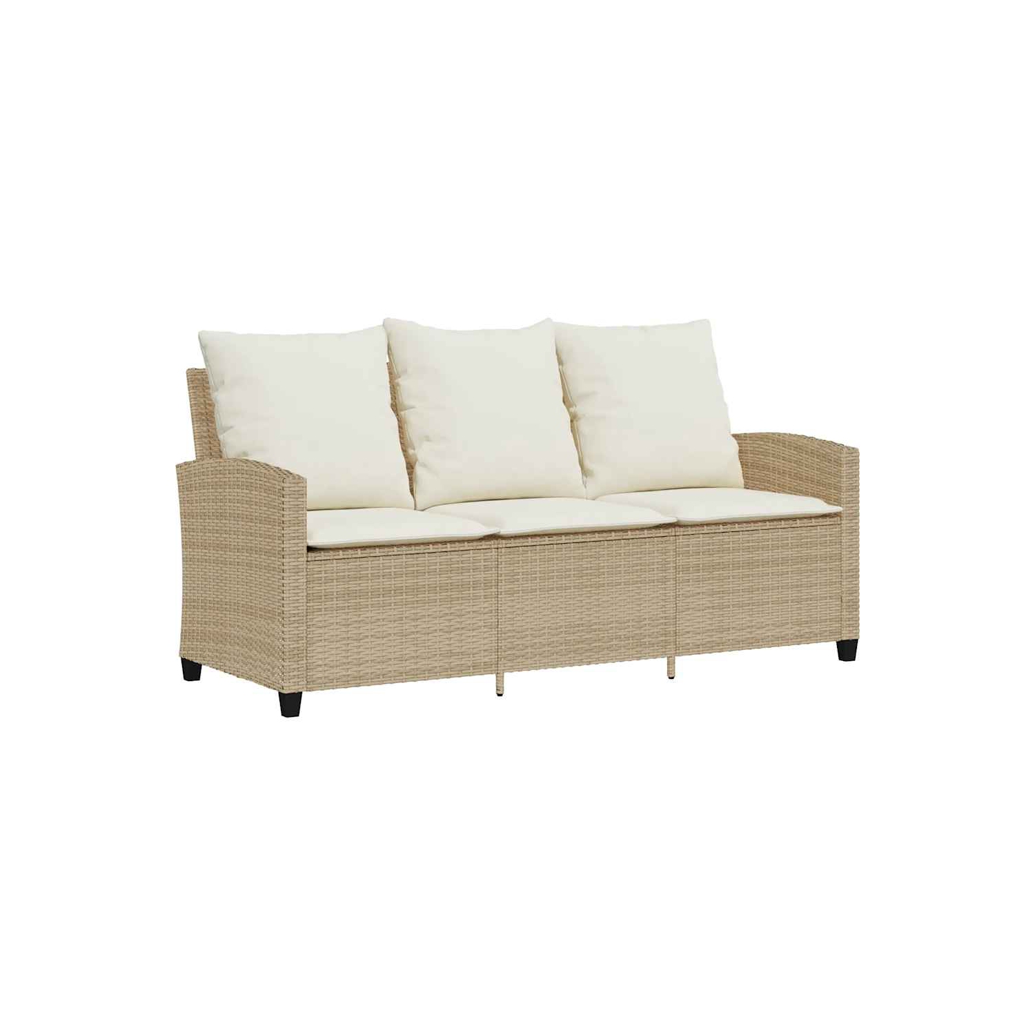 vidaXL Garden Sofa 3-Seater with Cushions&Table Beige Poly Rattan