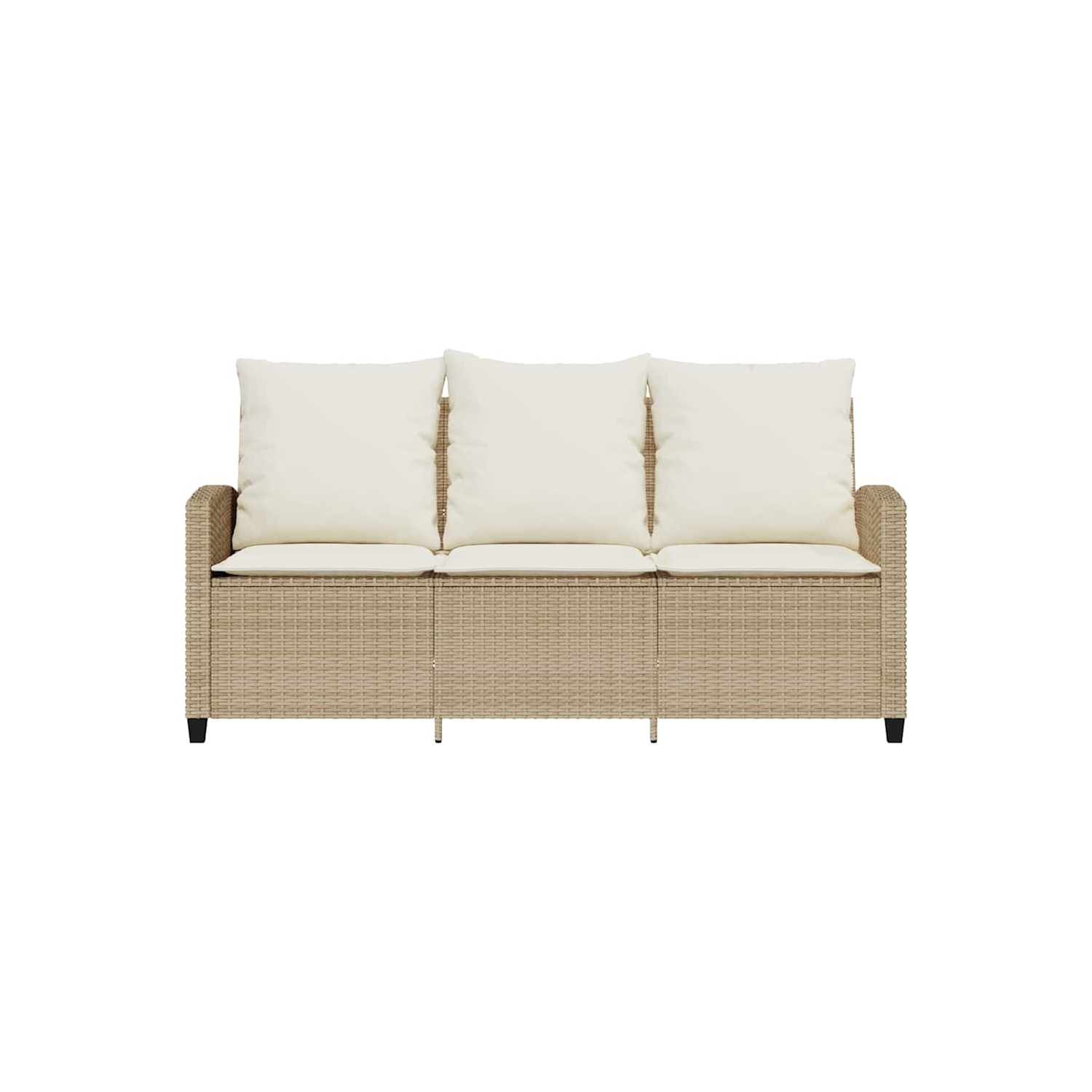 vidaXL Garden Sofa 3-Seater with Cushions&Table Beige Poly Rattan