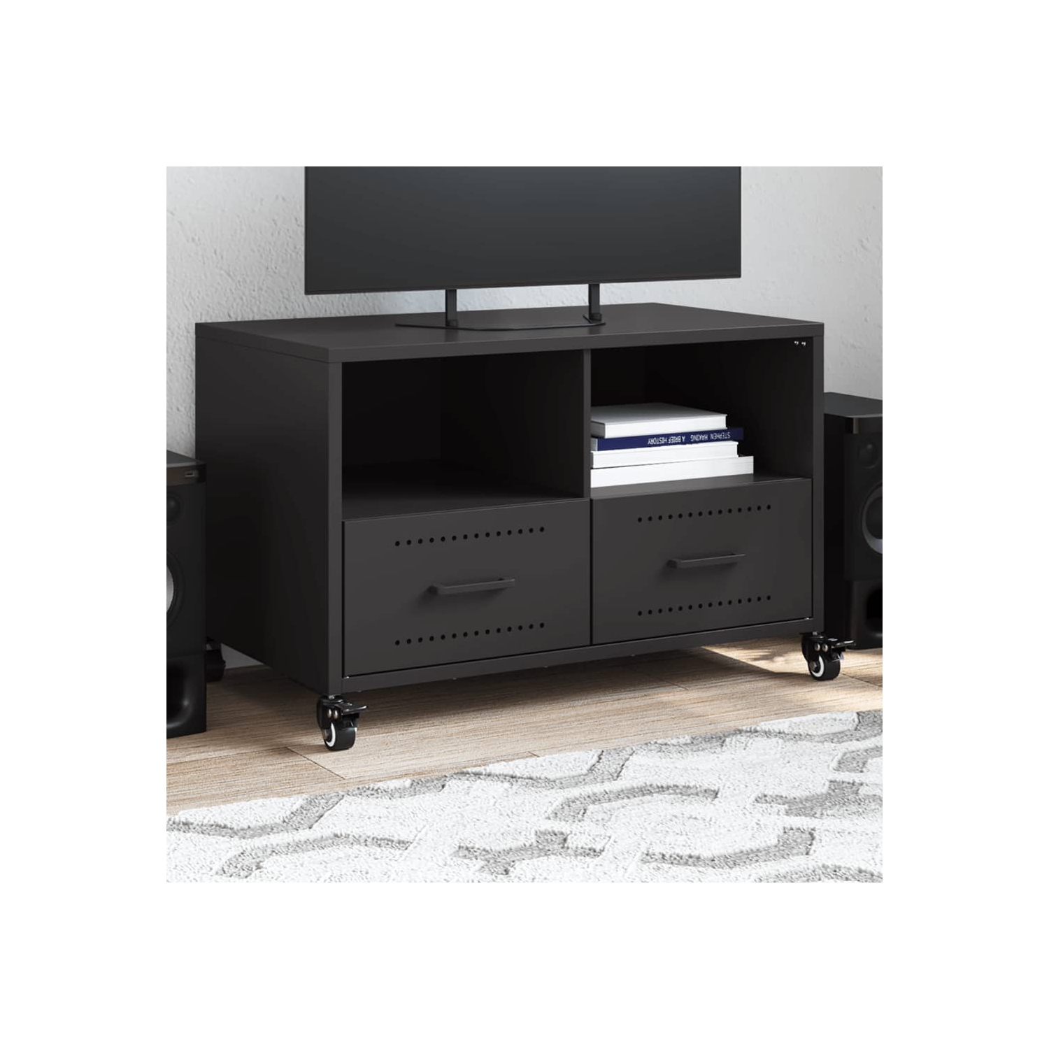 vidaXL TV Cabinet Black 68x39x43.5 cm Steel