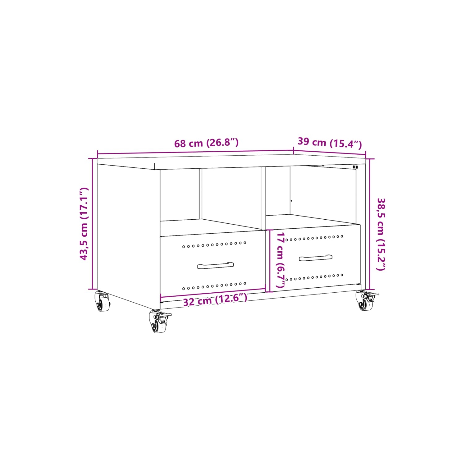 vidaXL TV Cabinet Black 68x39x43.5 cm Steel