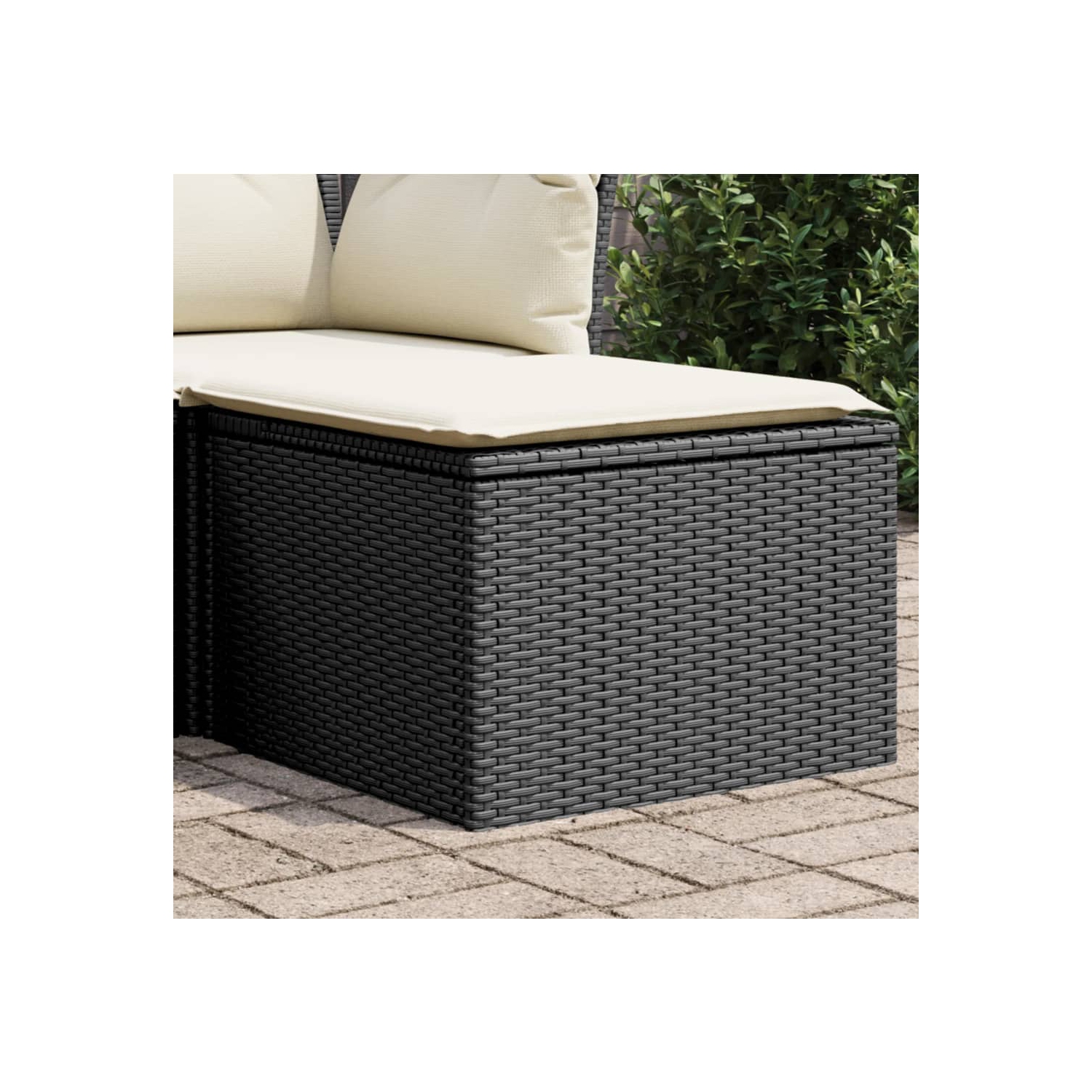 vidaXL Garden Stool with Cushion Black 55x55x37 cm Poly Rattan