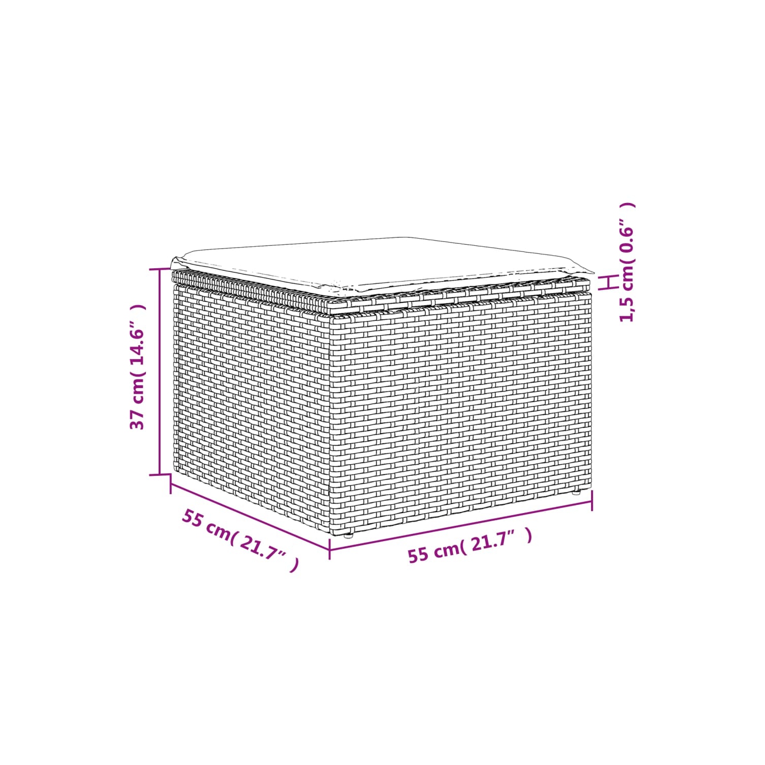 vidaXL Garden Stool with Cushion Black 55x55x37 cm Poly Rattan