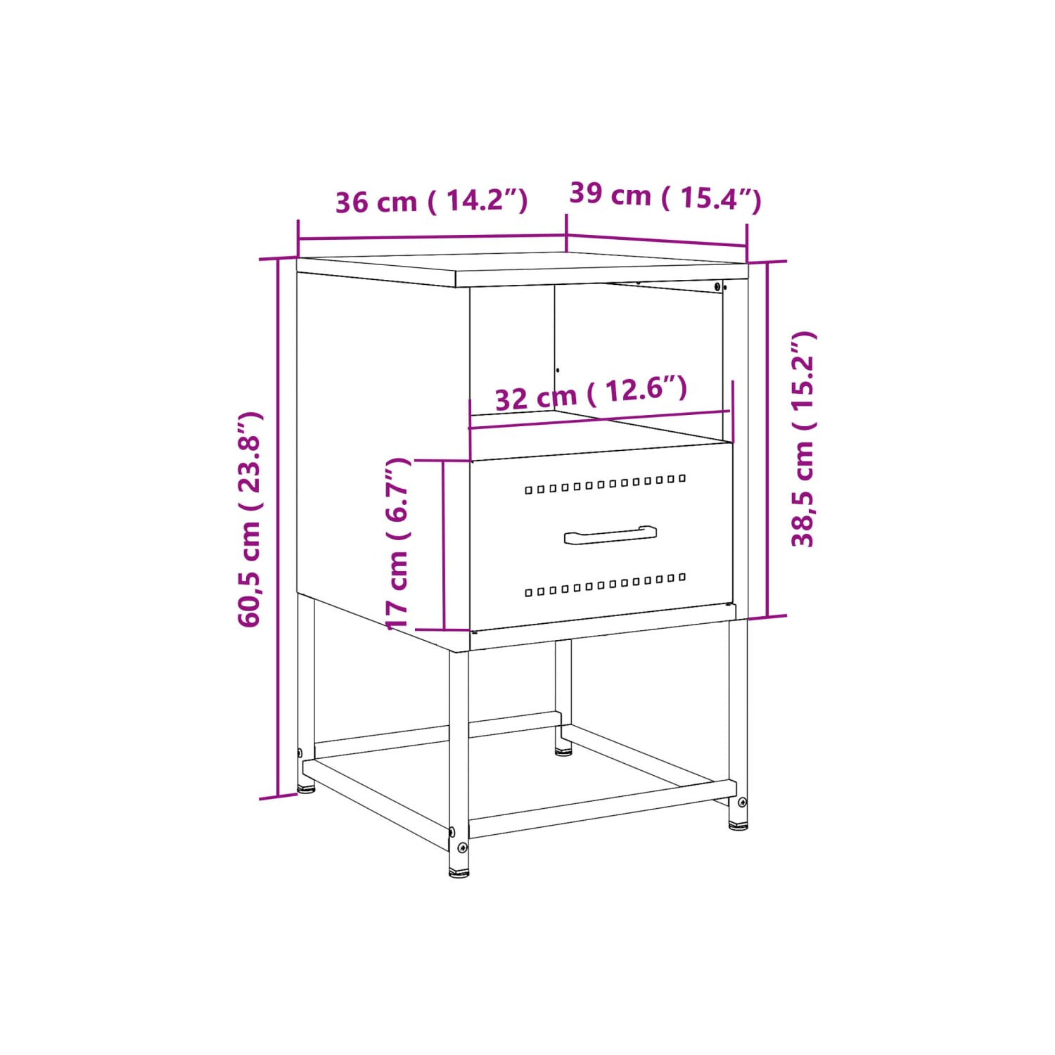 VidaXL Armoires de chevet 2 pièces Noir 36x39x60.5&nbsp;cm Acier