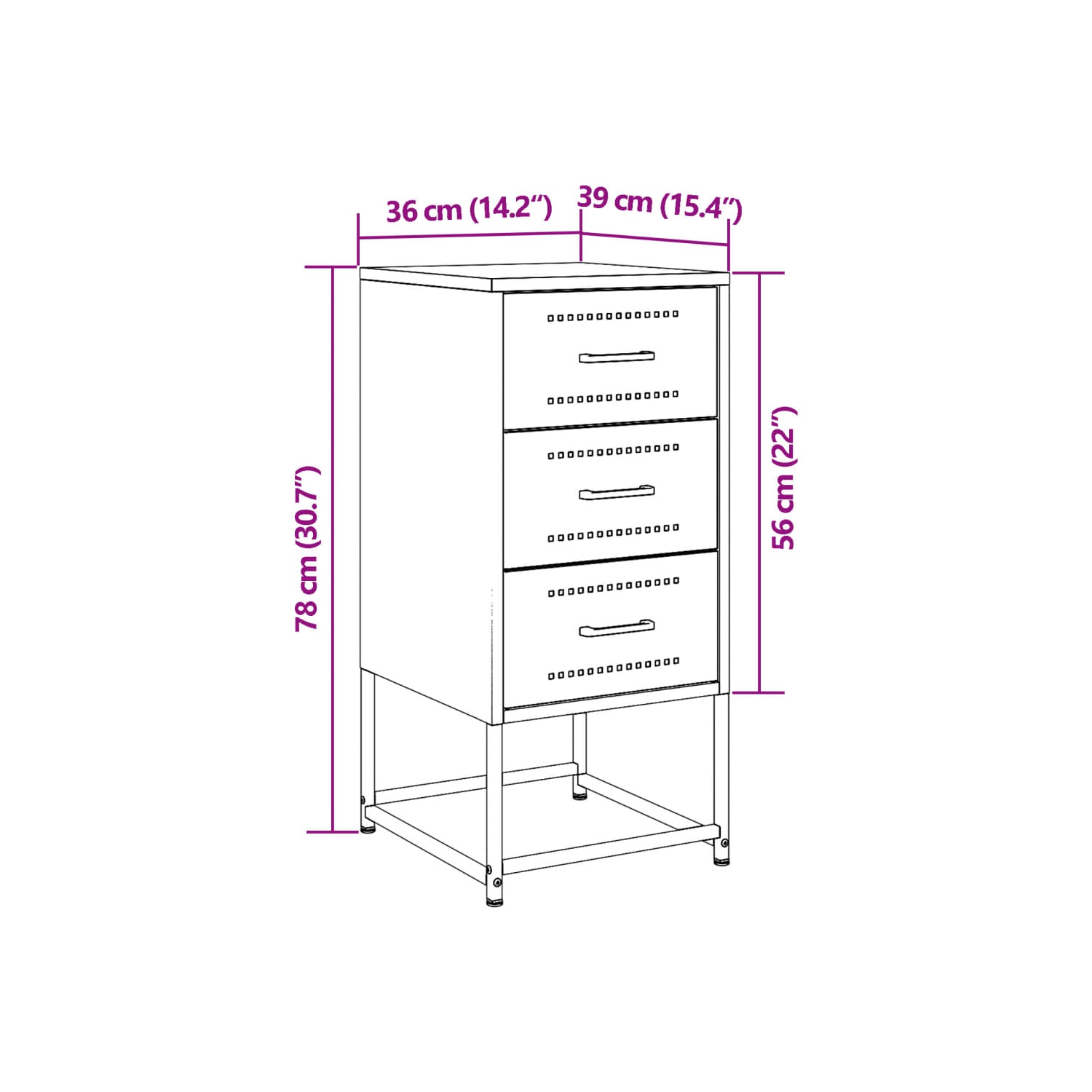 Armoire de chevet vidaXL en acier 36 x 39 x 78&nbsp;cm noir