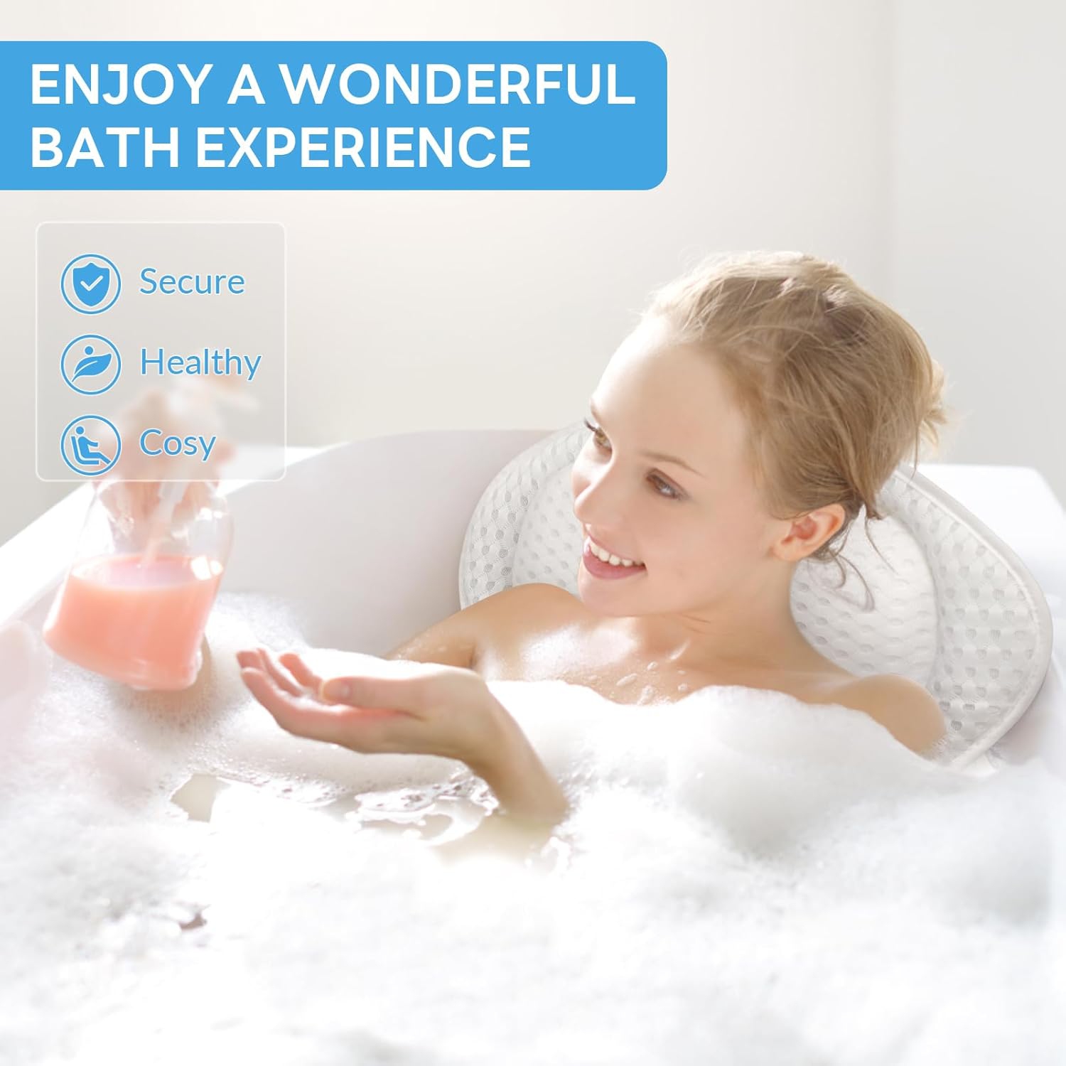 Oreillers de bain pour baignoire,Coussin de bain Oreiller de baignoire Appuie-tête et soutien dorsal avec tissu en filet et ventouses, Accessoires de