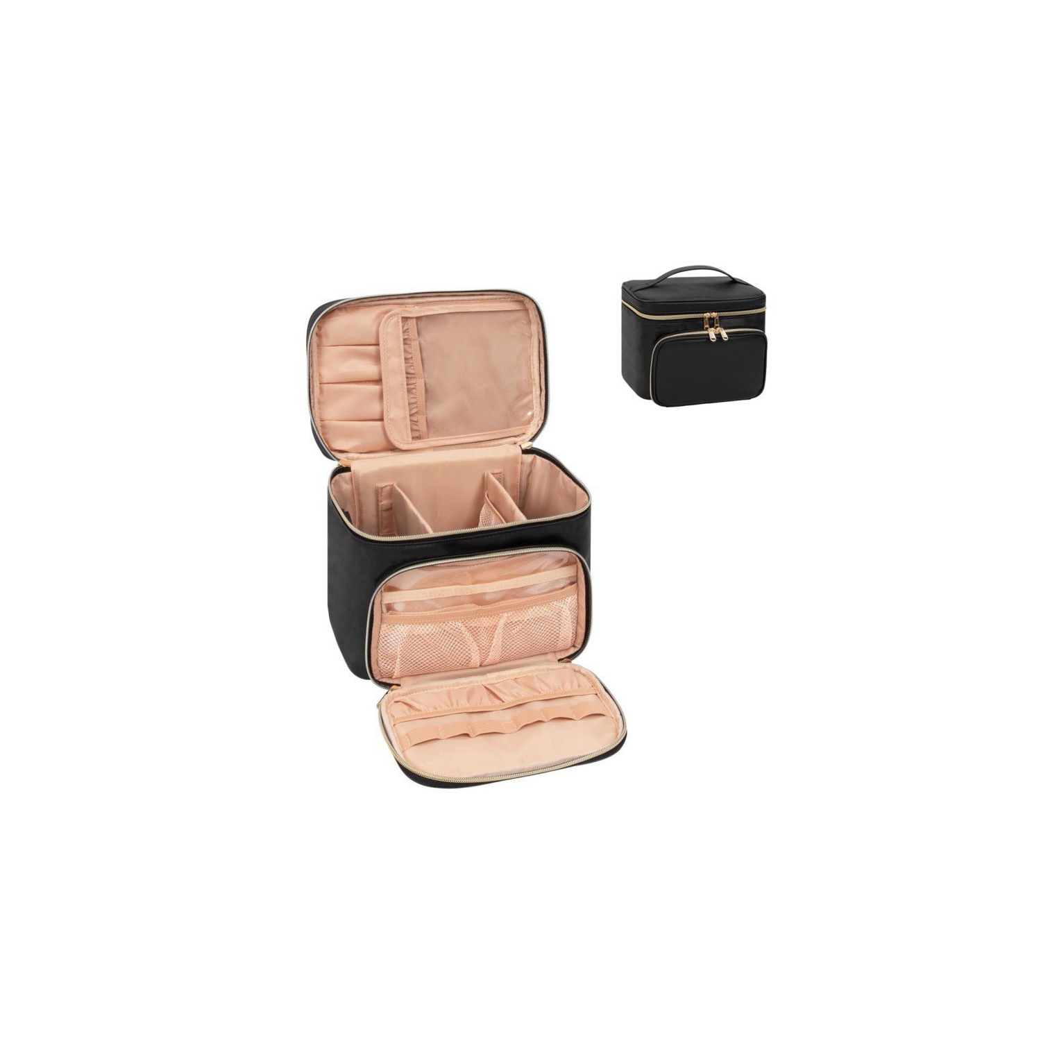 Makeup Bag,Multifunctional Make Up Bags with Zipper Pouch,Large Compact Makeup Bag Organizer for Women,Cosmetics Brushes Storage Makeup Case with