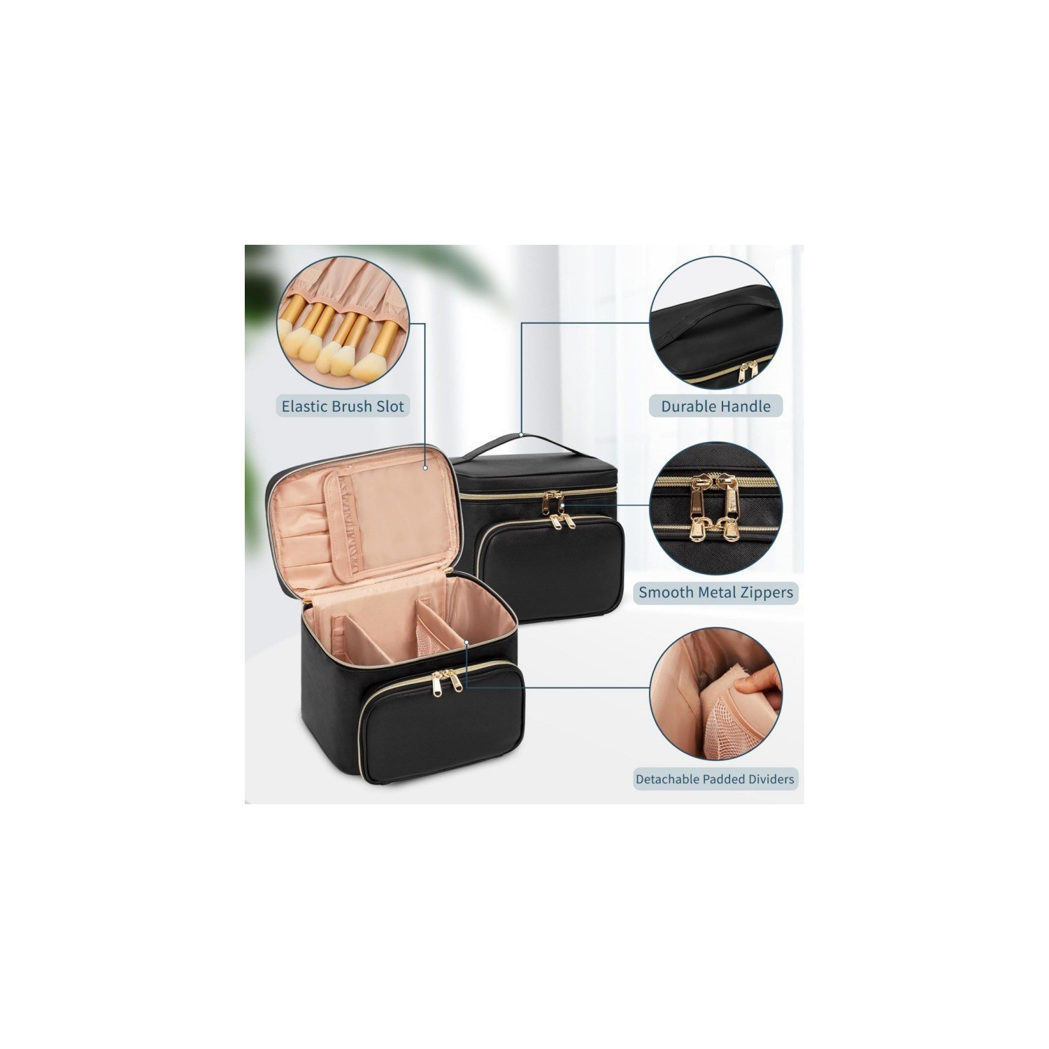 Makeup Bag,Multifunctional Make Up Bags with Zipper Pouch,Large Compact Makeup Bag Organizer for Women,Cosmetics Brushes Storage Makeup Case with