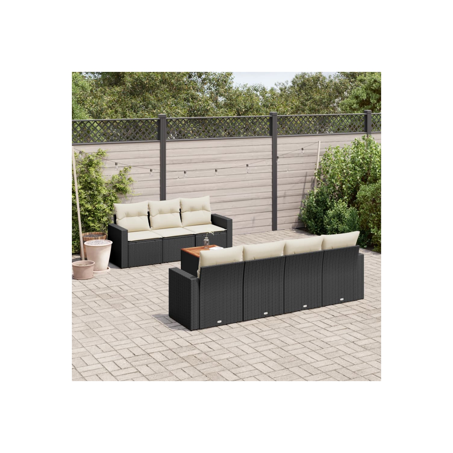 Ensemble de 8 pièces avec canapé de jardin et coussins en rotin de polyester noir VidaXL
