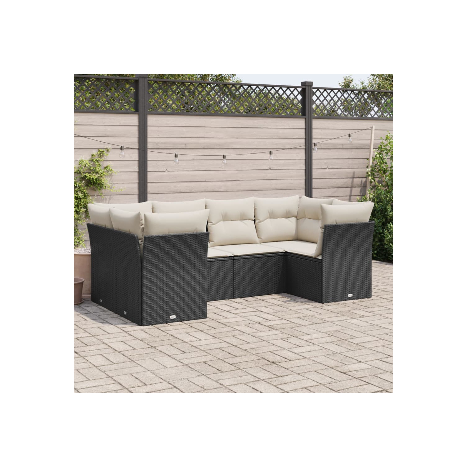 vidaXL 6 Piece Garden Sofa Set with Cushions Black Poly Rattan